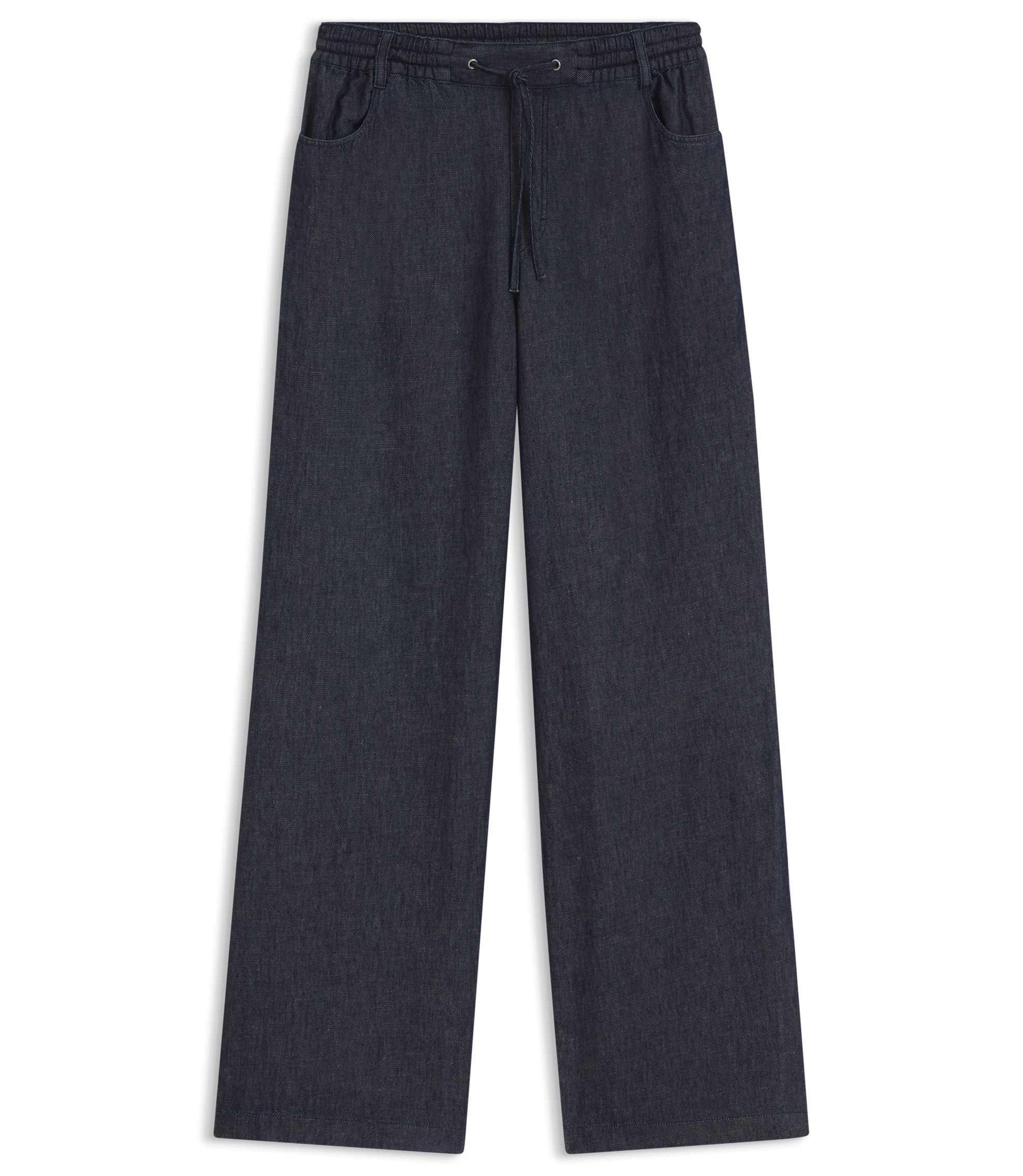Hugo Regular Fit Trousers In Lightweight Denim With Drawstring Waist Dark Blue Women's