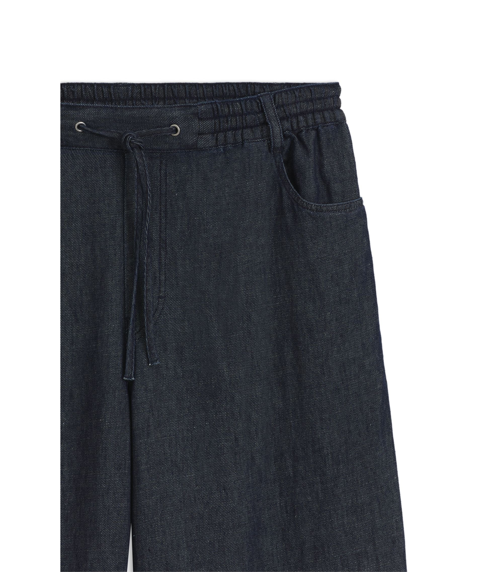 Hugo Regular Fit Trousers In Lightweight Denim With Drawstring Waist Dark Blue Women's