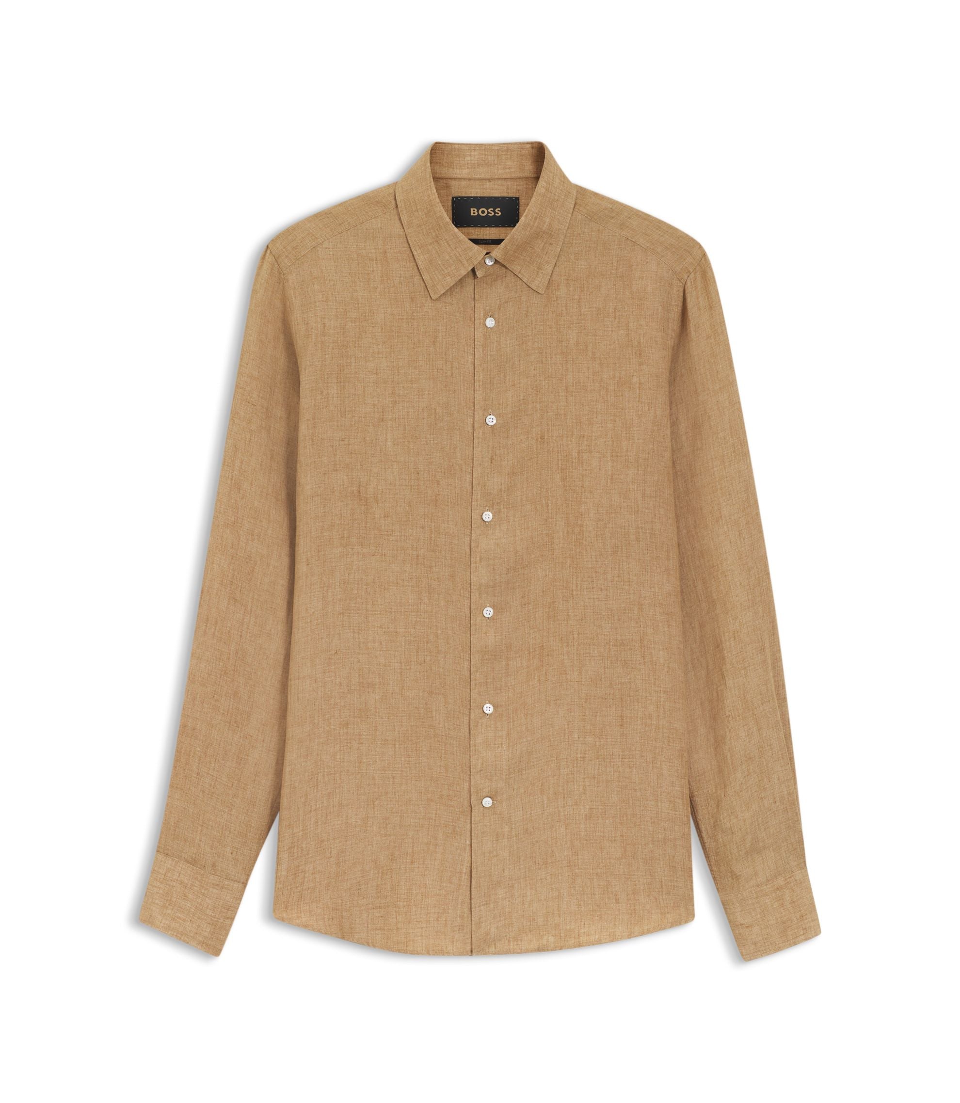 Boss Slim Fit Shirt In Italian Made Linen Beige