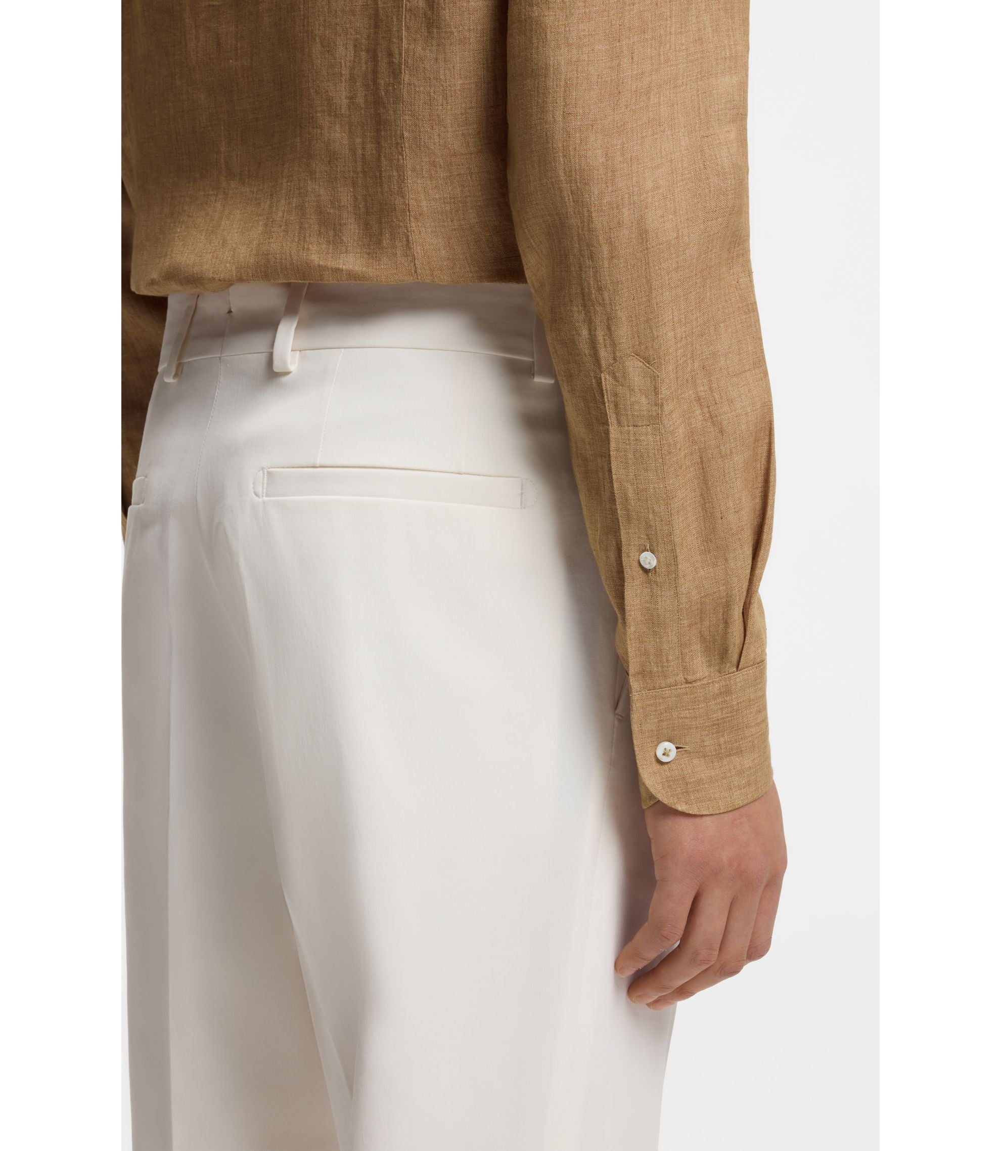 Boss Slim Fit Shirt In Italian Made Linen Beige