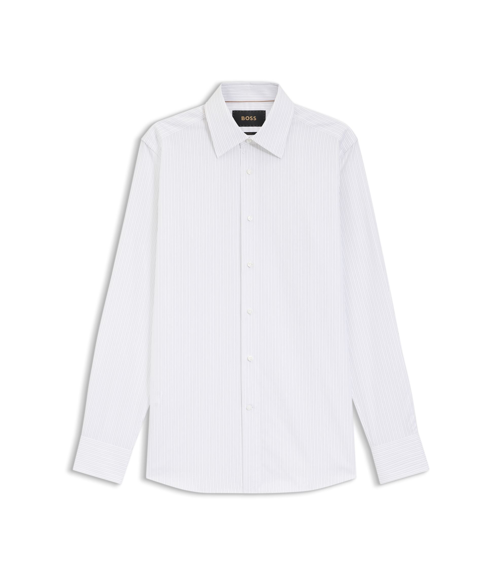 Boss Striped Slim Fit Shirt In Italian Made Cotton Dark Blue