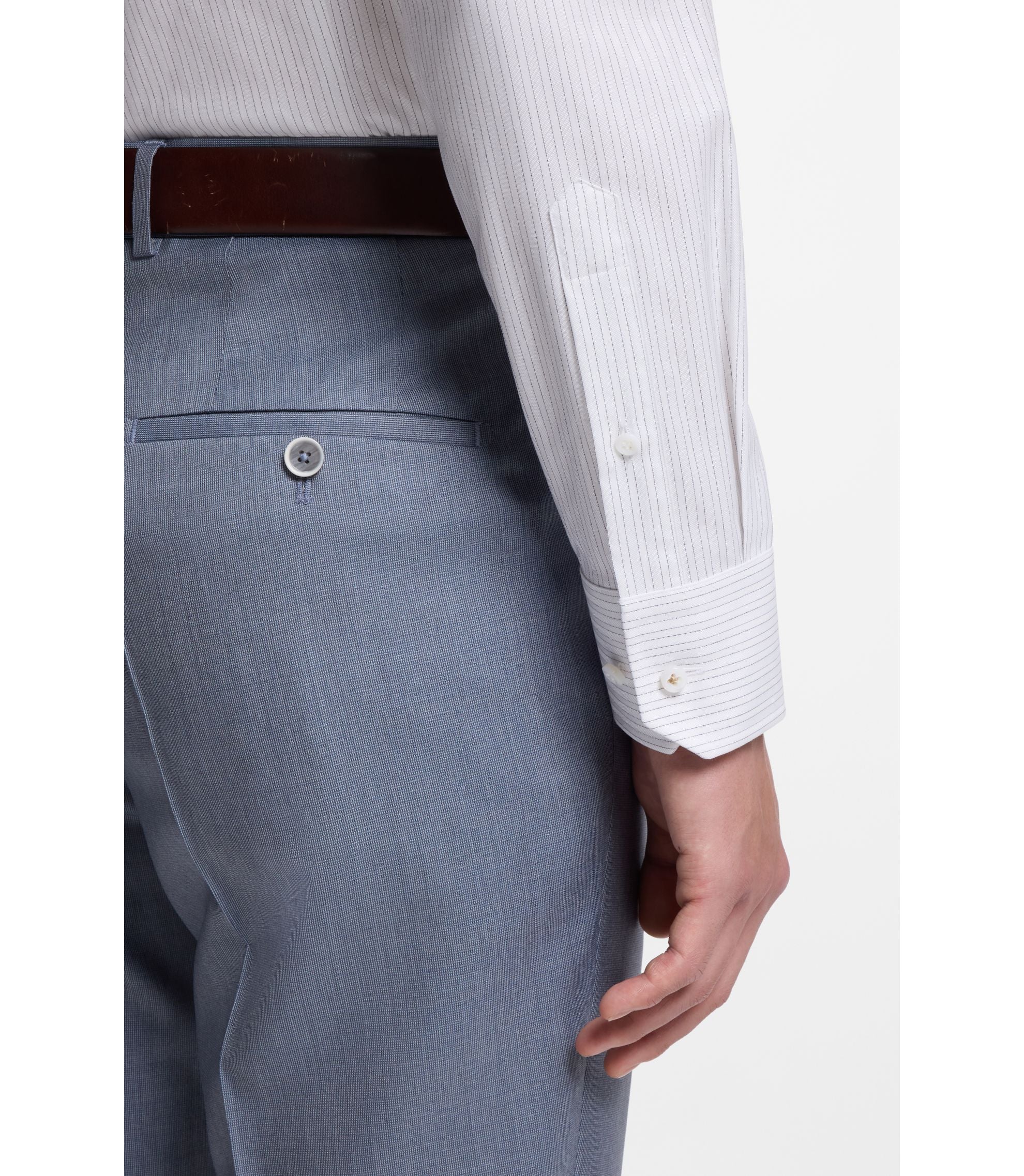 Boss Striped Slim Fit Shirt In Italian Made Cotton Dark Blue