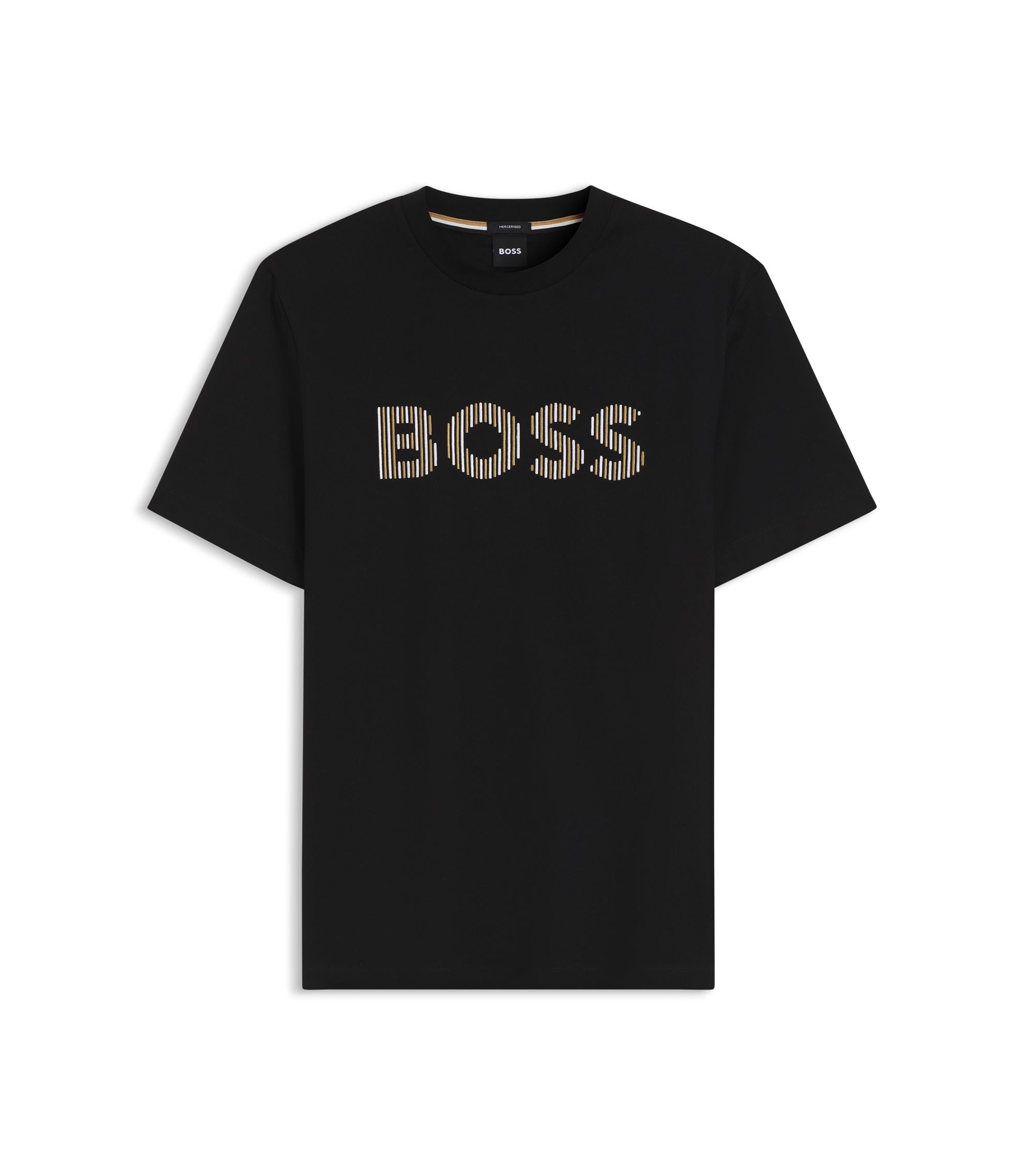 Boss Stripe Artwork T Shirt In Cotton Jersey Black