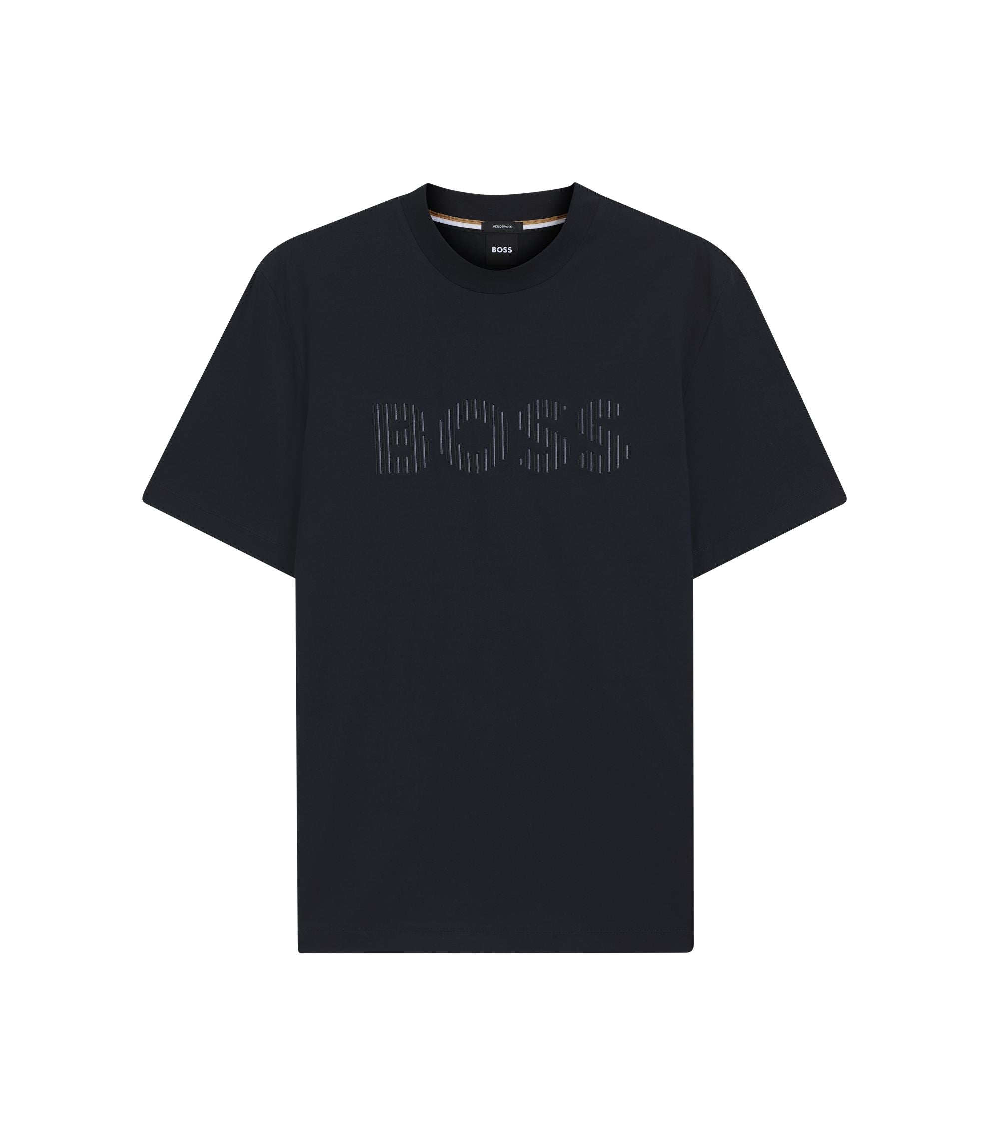 Boss Stripe Artwork T Shirt In Cotton Jersey Dark Blue