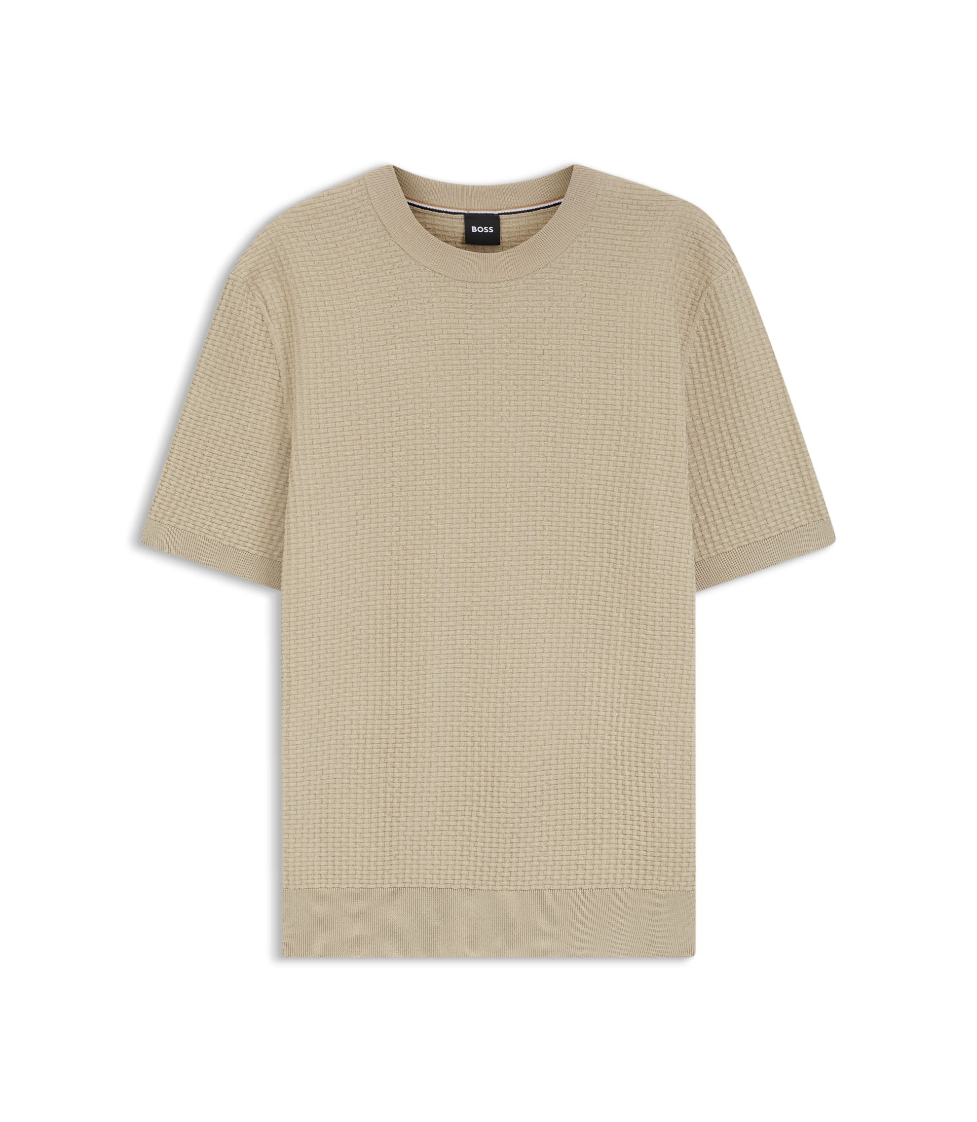 Boss Knitted Structure Sweater In Cotton Light Beige