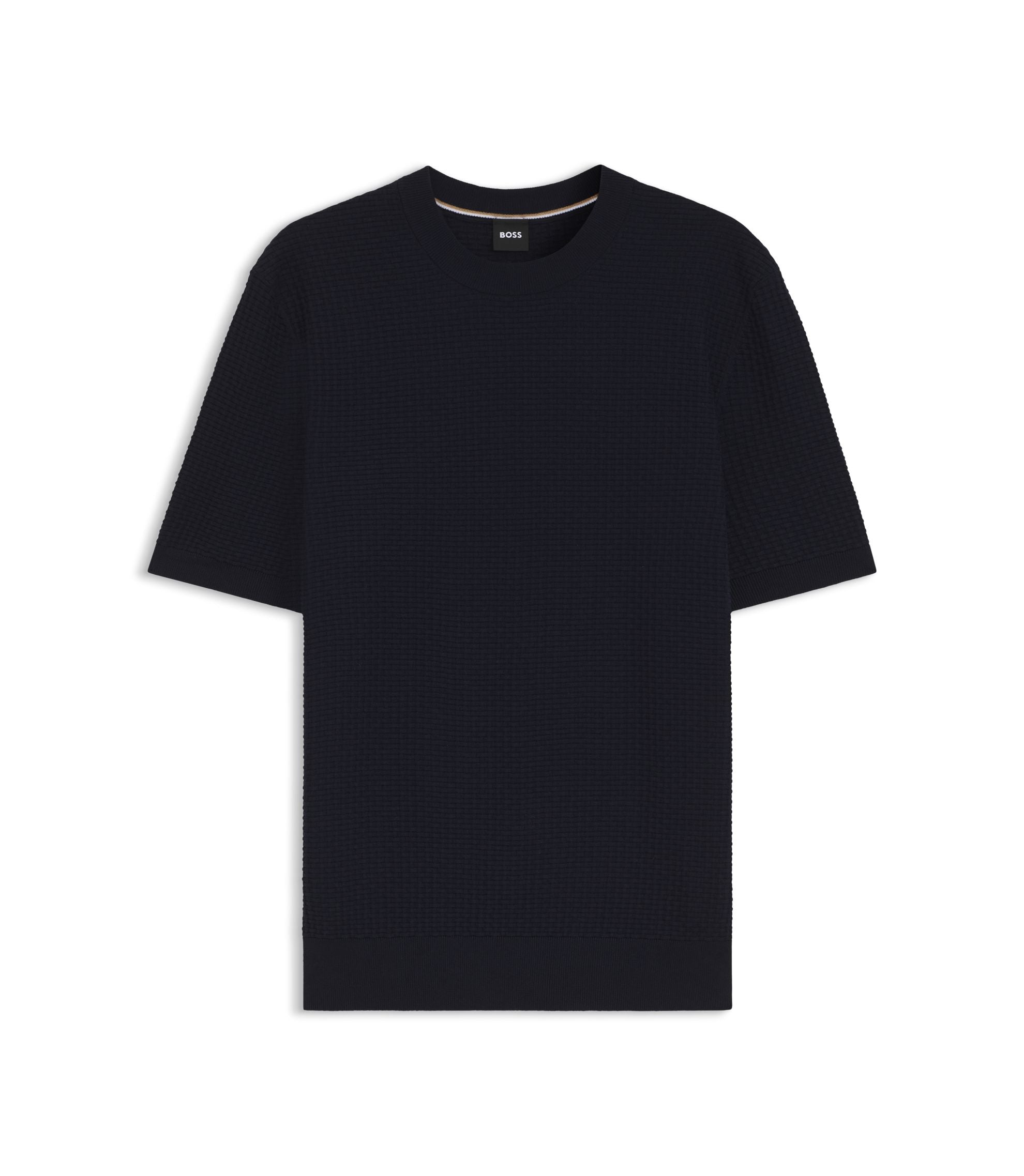 Boss Knitted Structure Sweater In Cotton Dark Blue