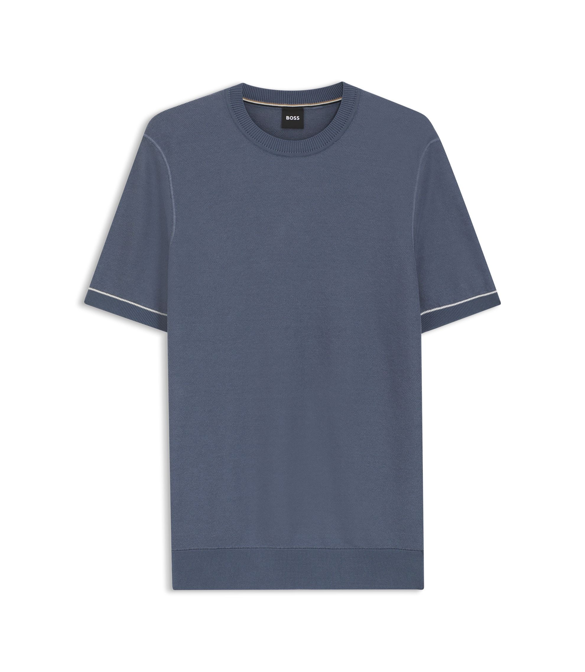 Boss Horizontal Stripe Sweater In A Cotton Blend Light Blue
