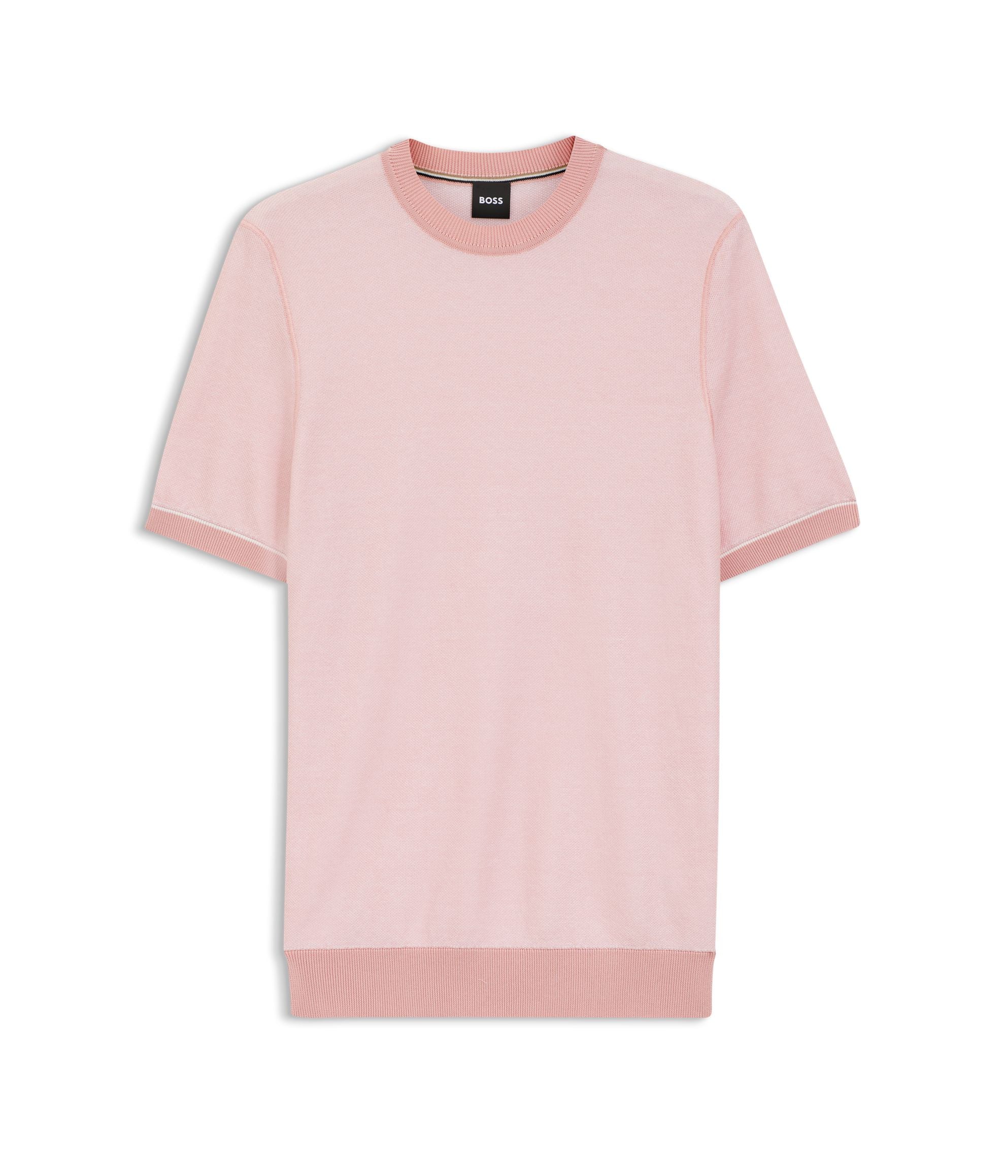 Boss Horizontal Stripe Sweater In A Cotton Blend Light Pink