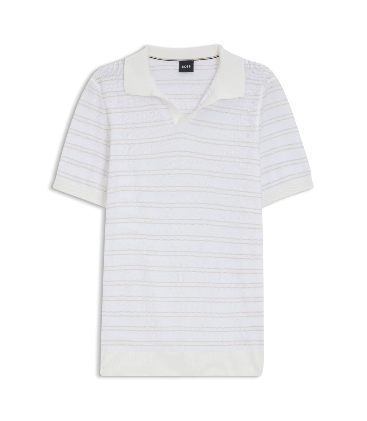 Boss Cotton Blend Knit Polo With Horizontal Stripe White