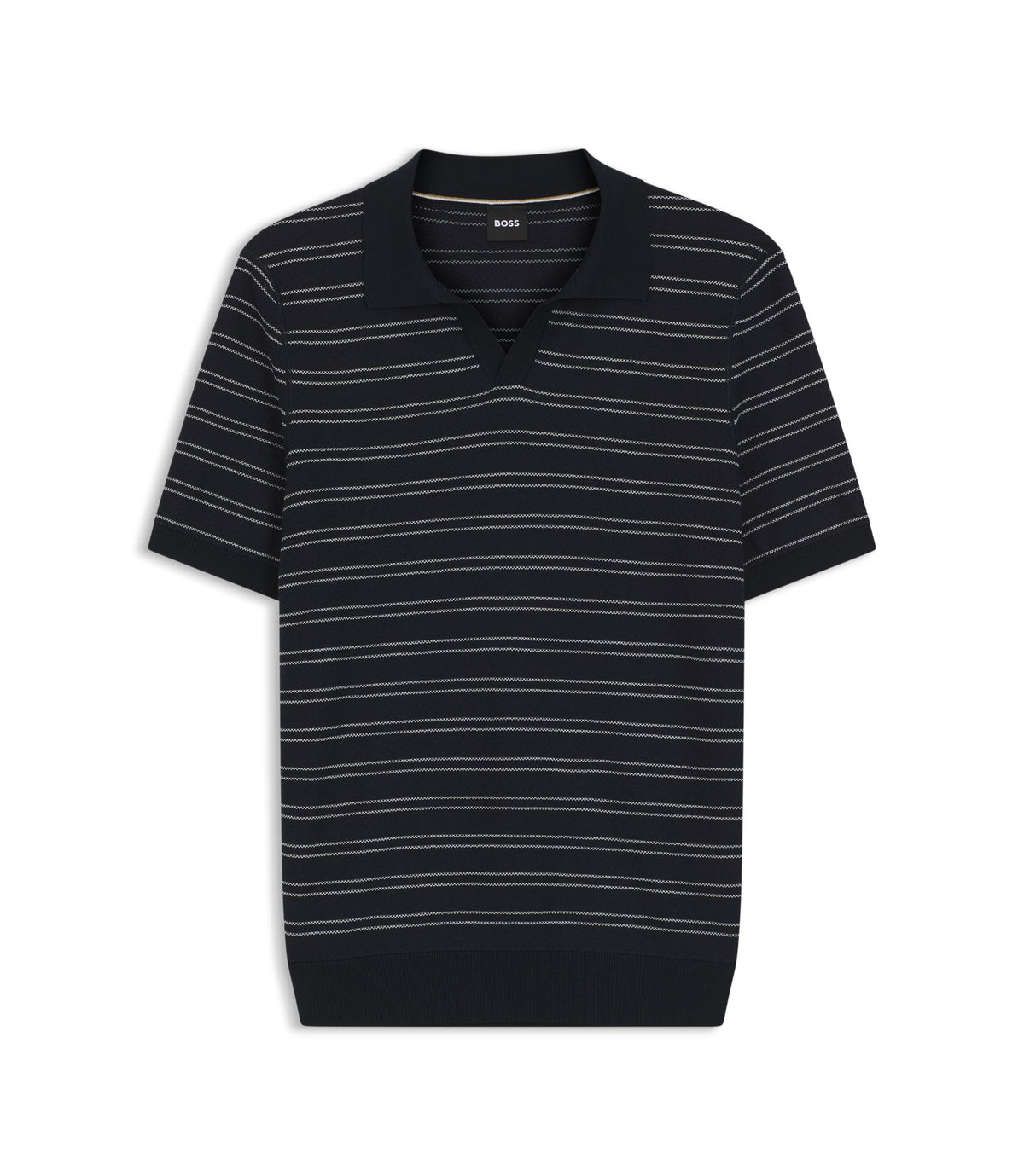 Boss Cotton Blend Knit Polo With Horizontal Stripe Dark Blue