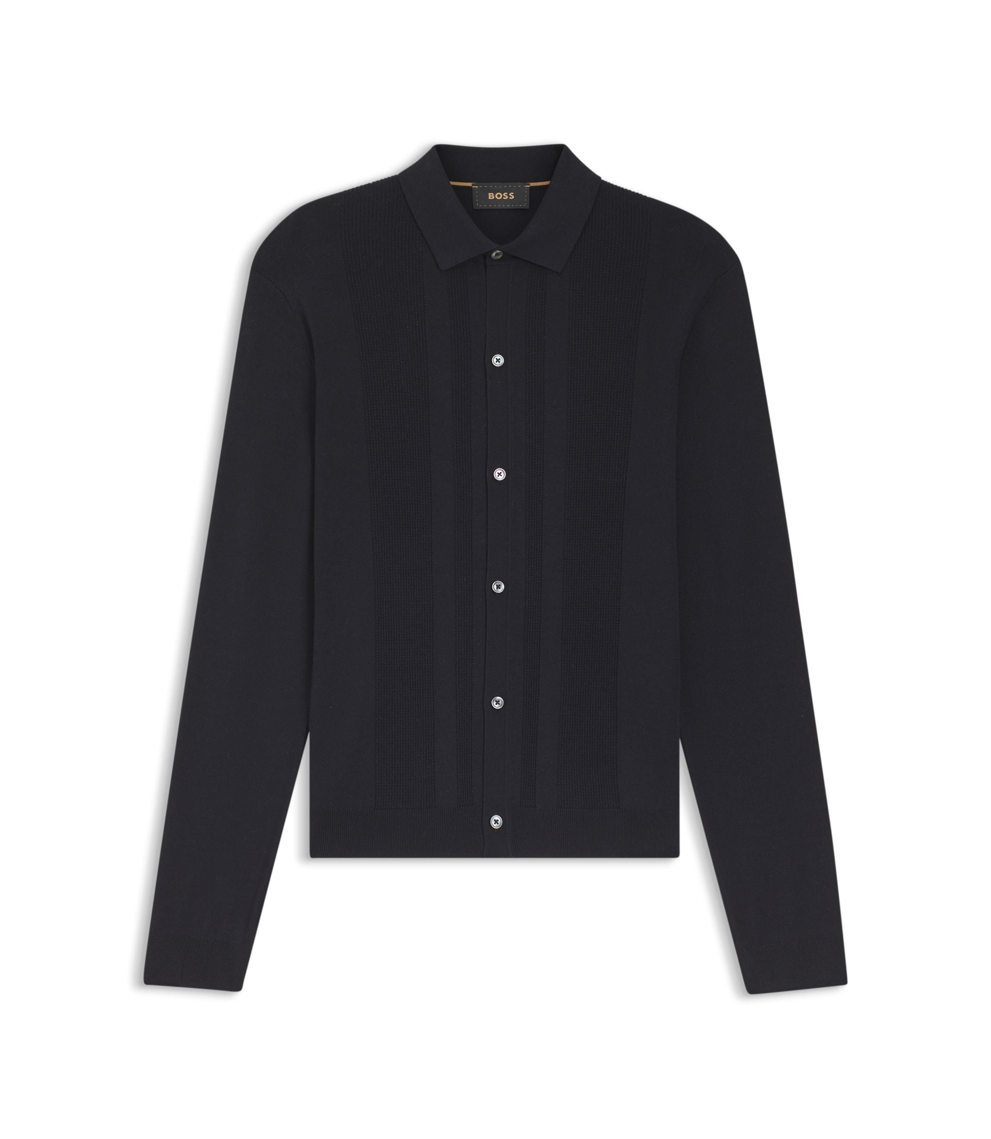 Boss Silk Cardigan With Mesh Paneling Dark Blue