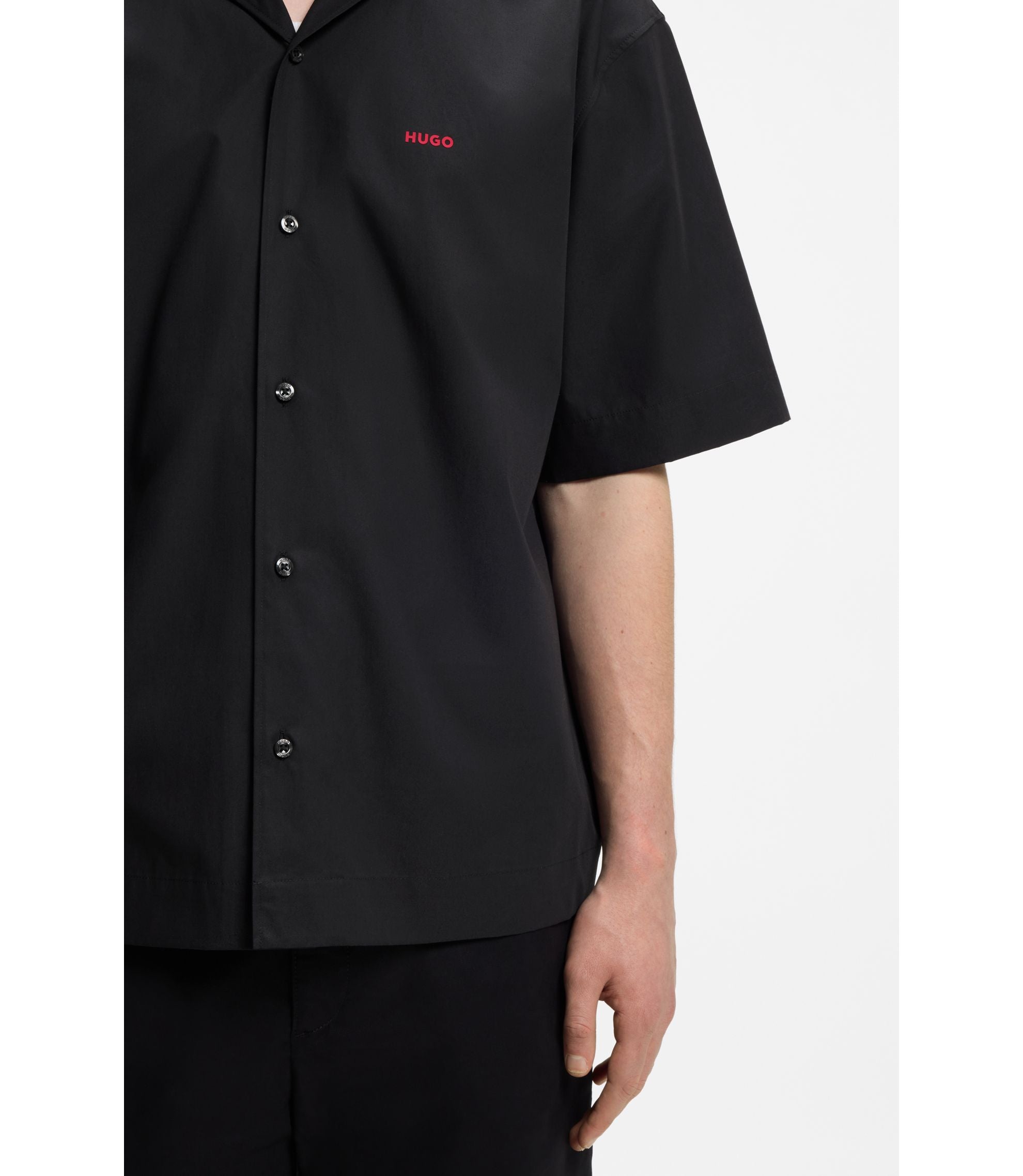 Hugo Oversized Fit Shirt In Paper Touch Cotton Black