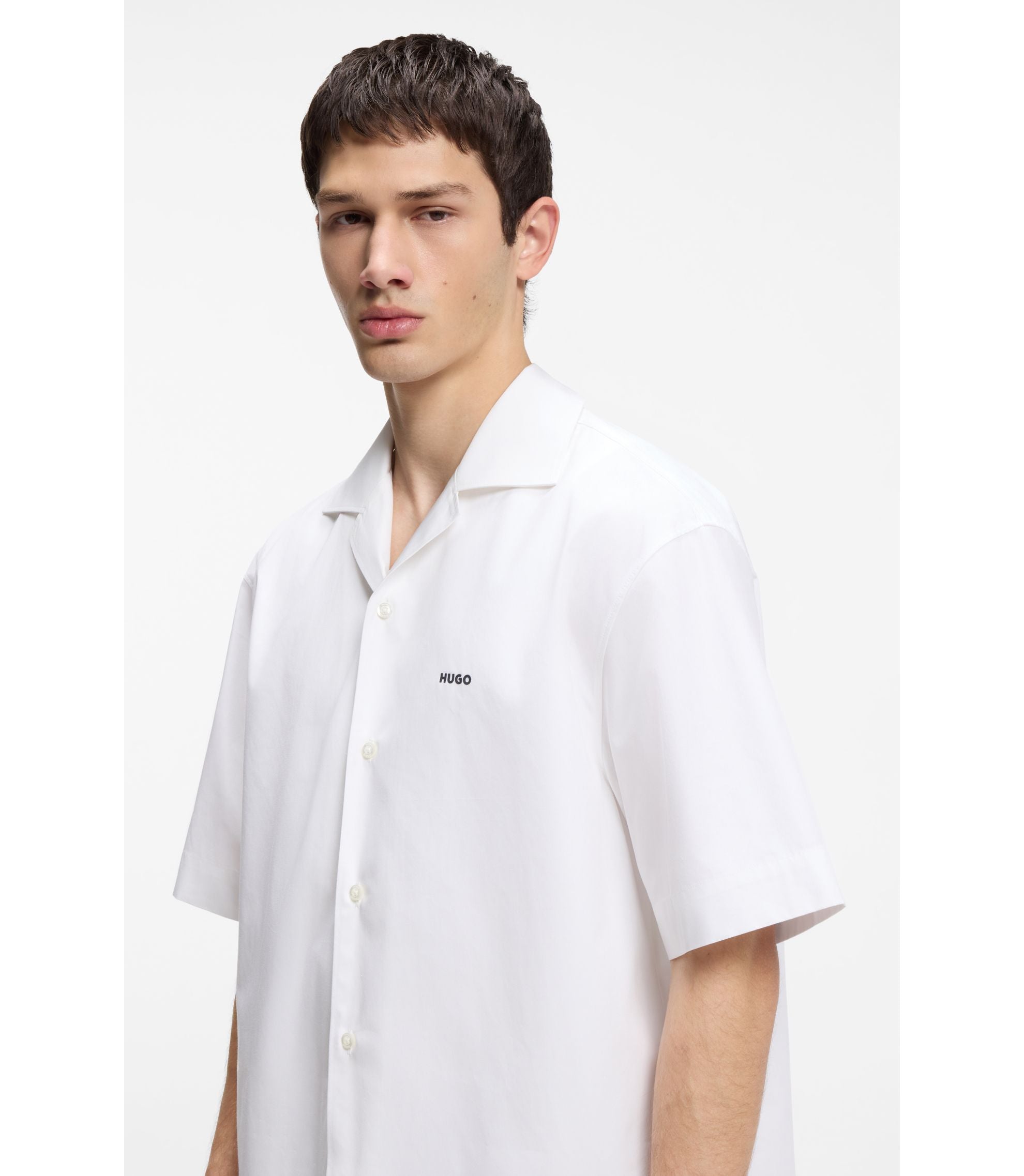 Hugo Oversized Fit Shirt In Paper Touch Cotton White
