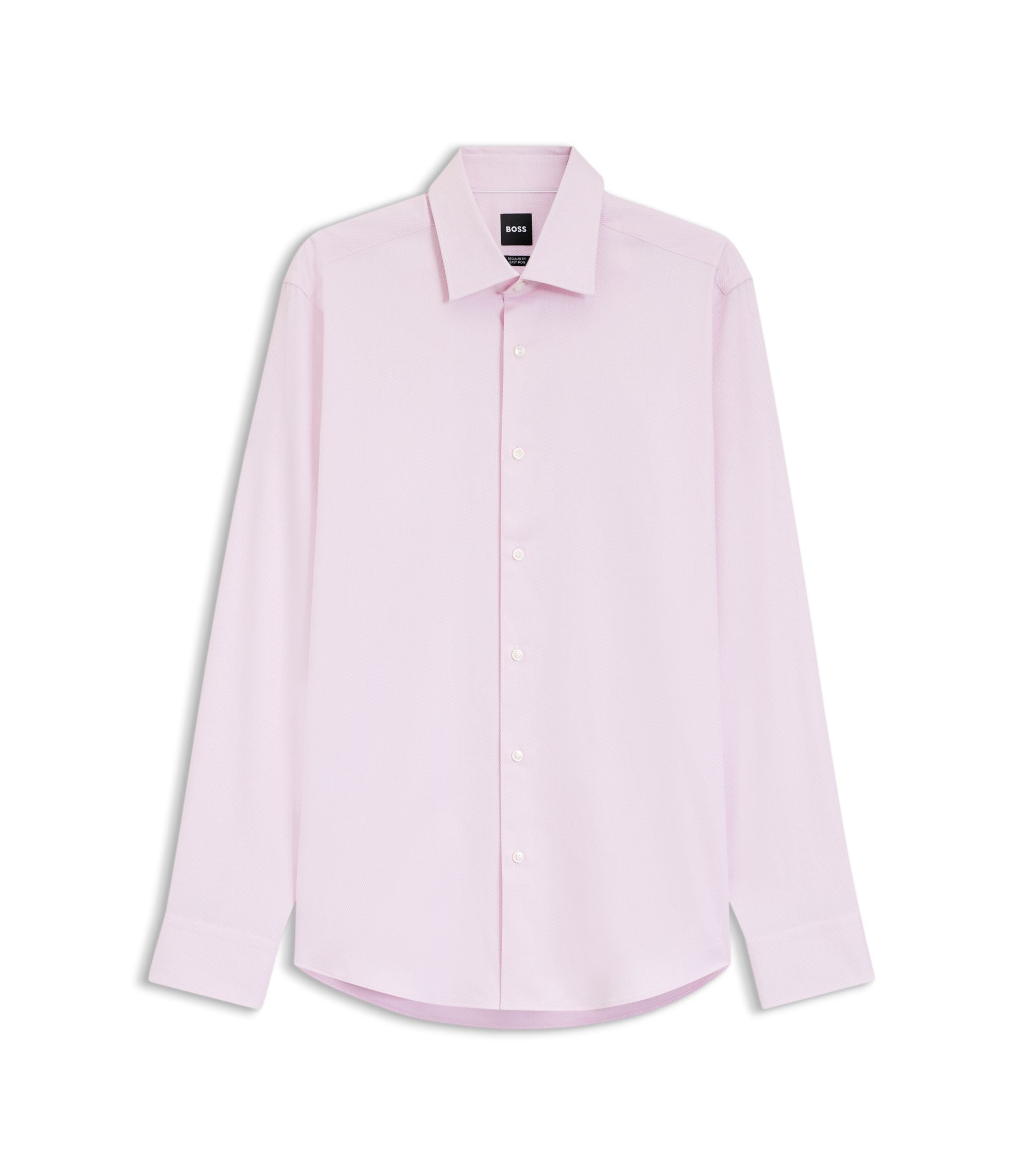 Boss Easy Iron Regular Fit Shirt In Stretch Cotton Dobby Light Pink