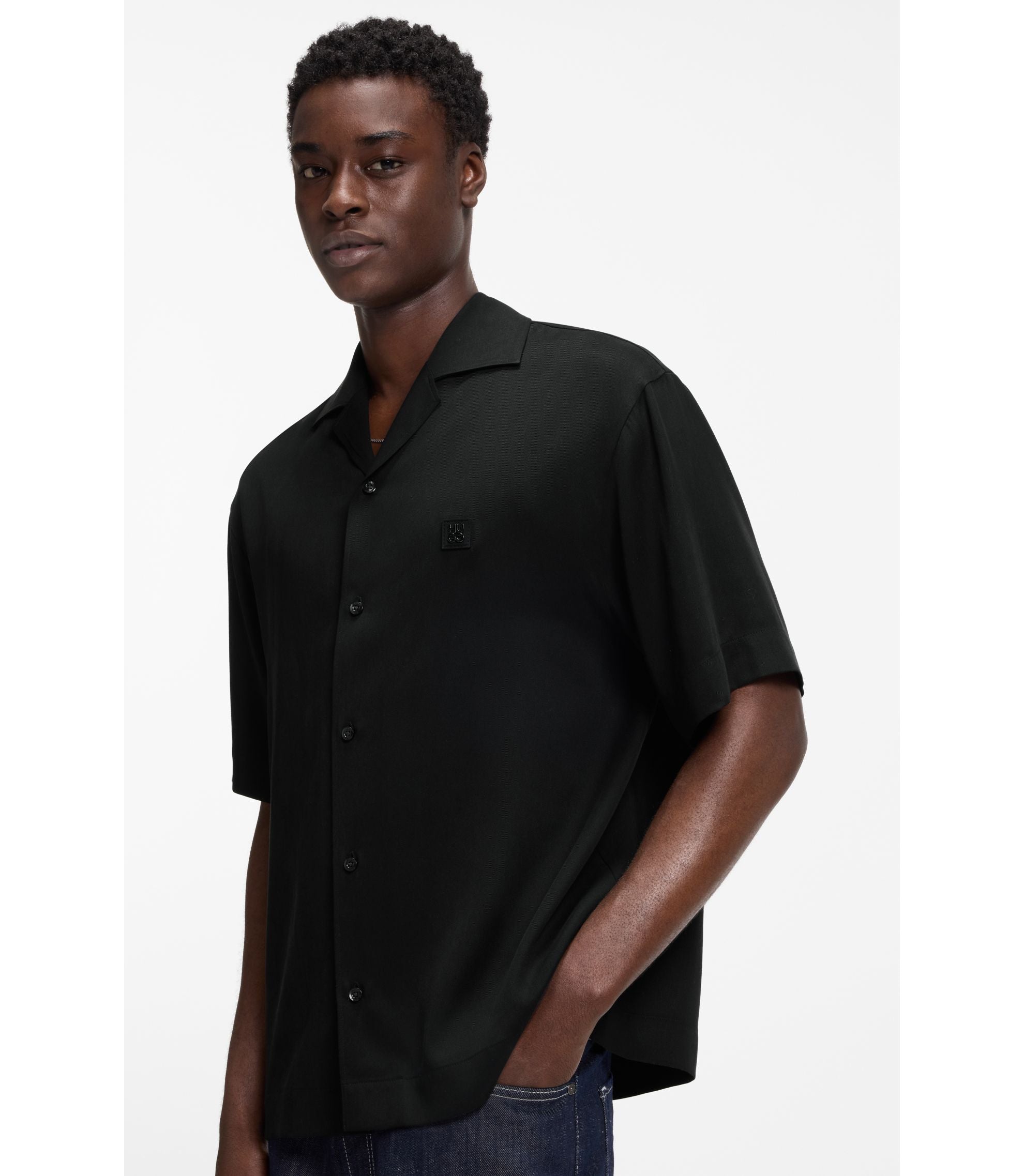 Hugo Oversize Fit Shirt With Stacked Logo Black