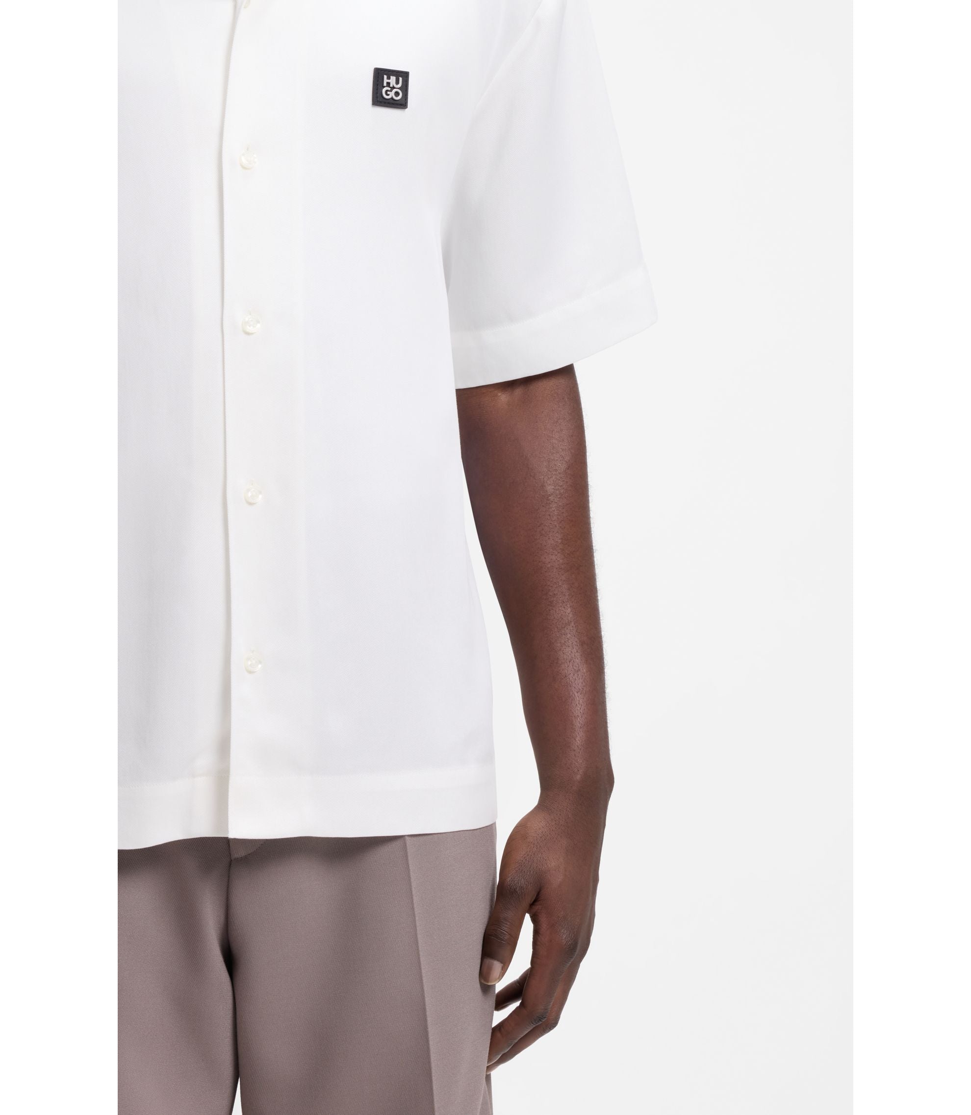 Hugo Oversize Fit Shirt With Stacked Logo White