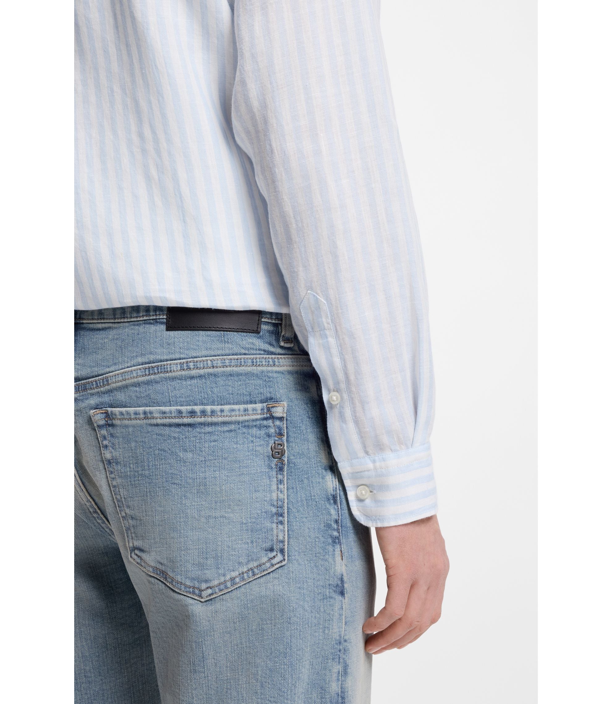 Boss Regular Fit Shirt In Striped Linen Light Blue