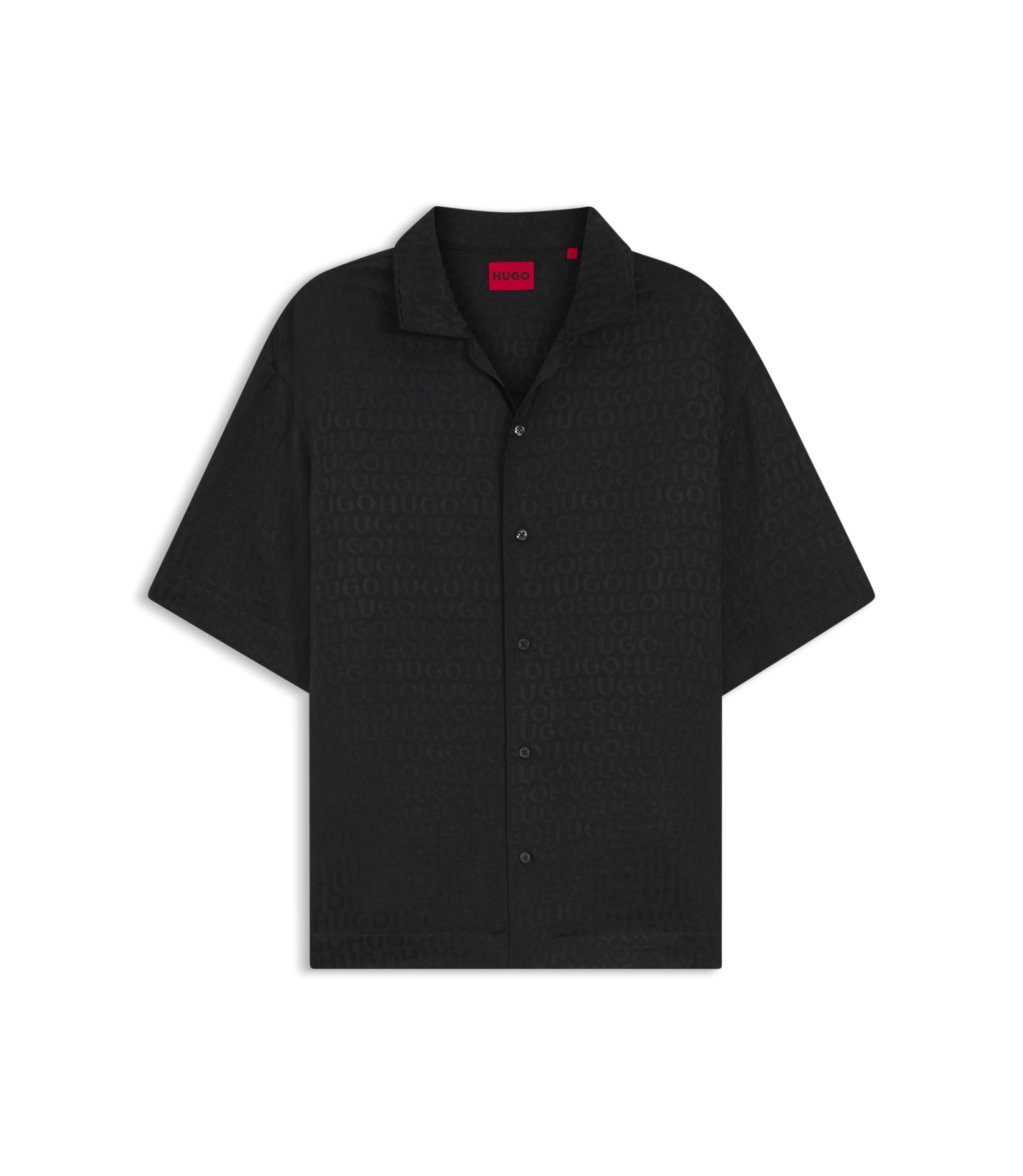 Hugo Oversized Fit Shirt With Jacquard Pattern Black
