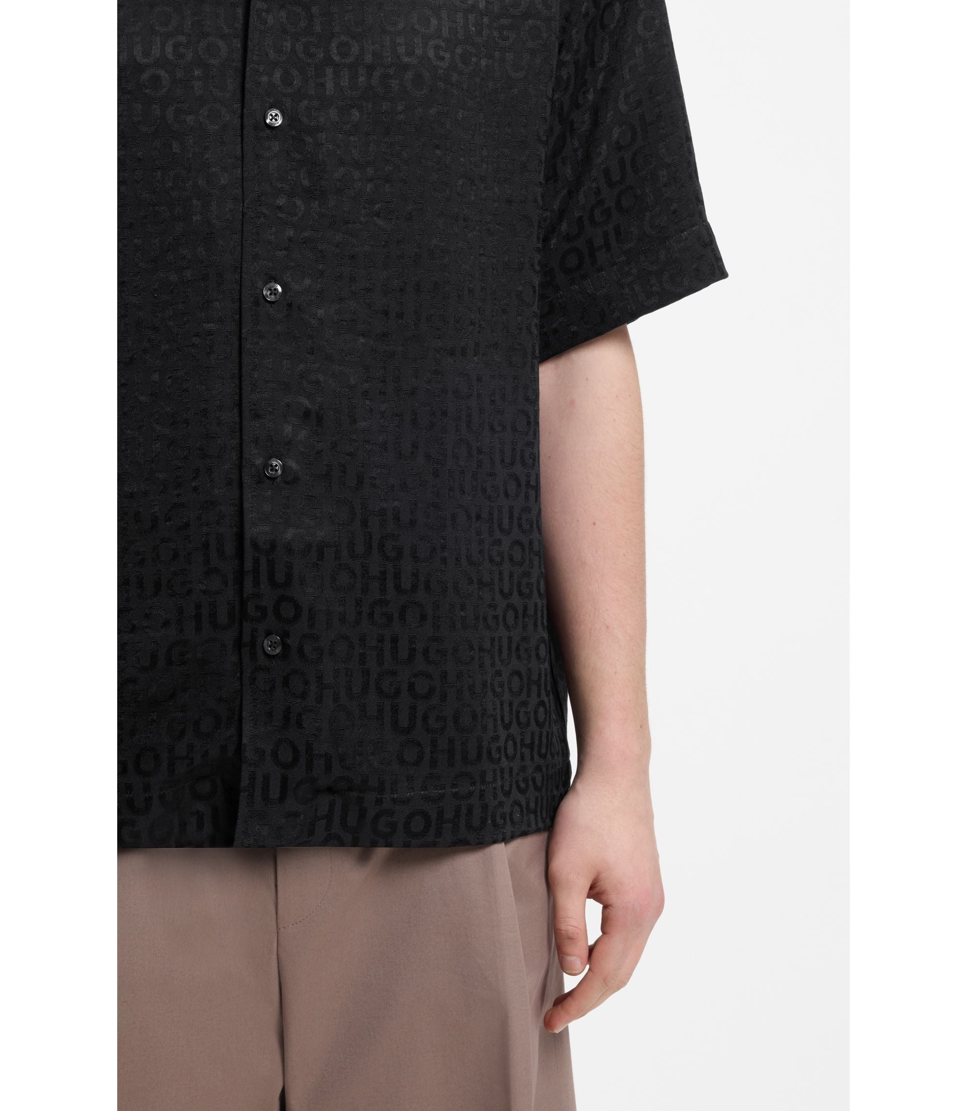 Hugo Oversized Fit Shirt With Jacquard Pattern Black