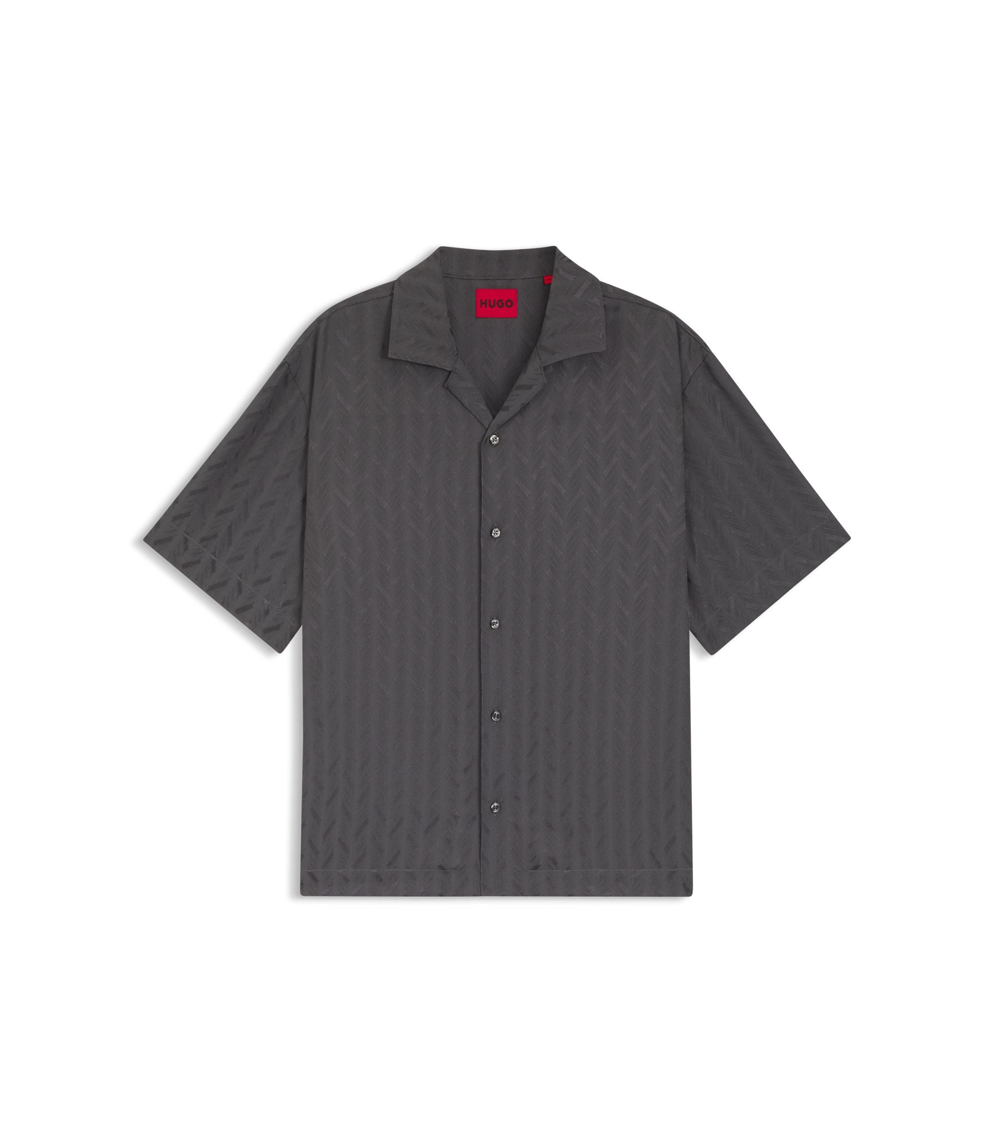 Hugo Oversized Fit Shirt With Jacquard Pattern Dark Grey