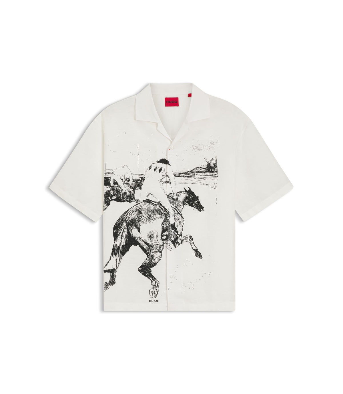 Hugo Oversized Fit Shirt With Horse Racing Print White