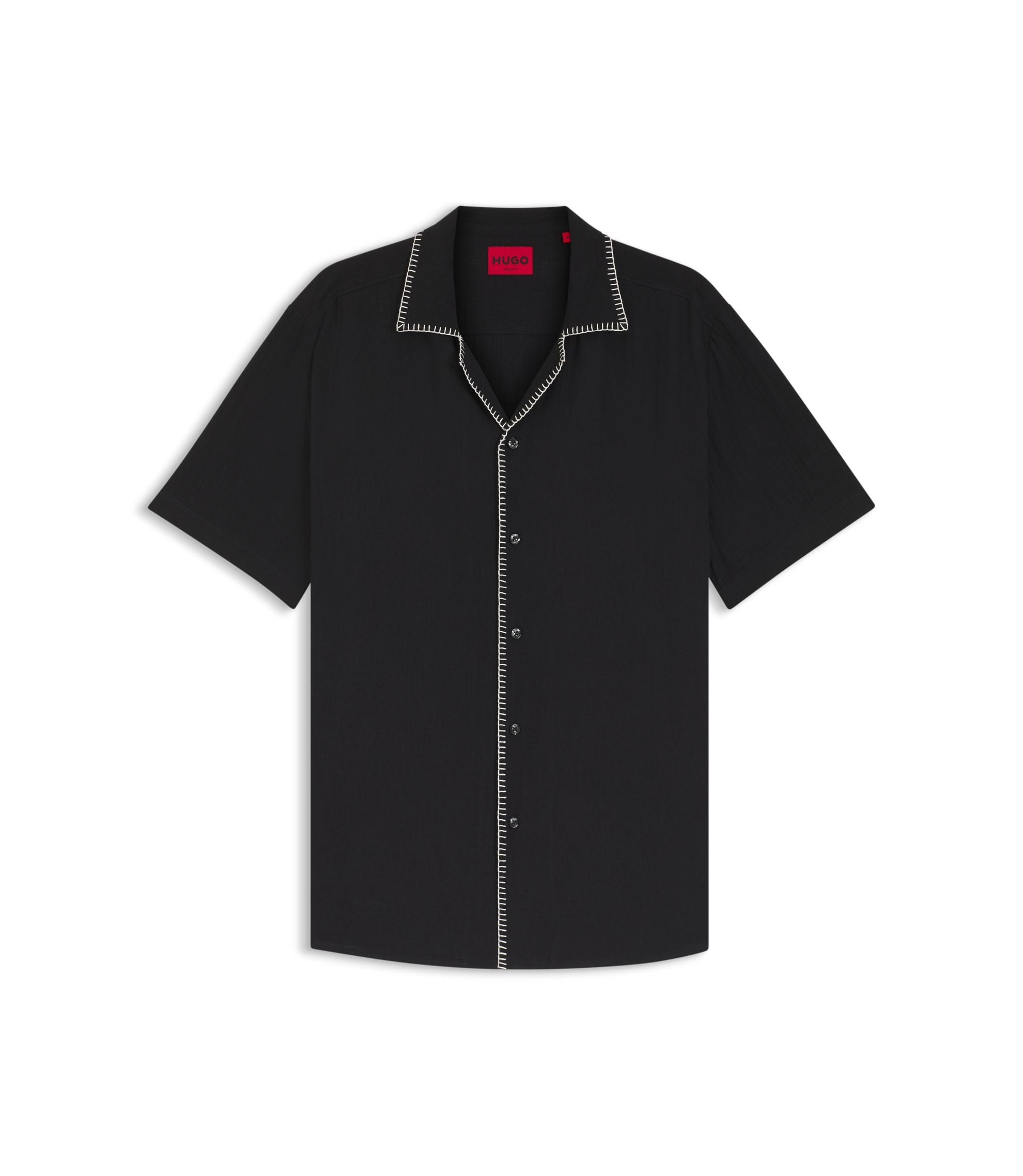 Hugo Relaxed Fit Shirt In Cotton Seersucker Black