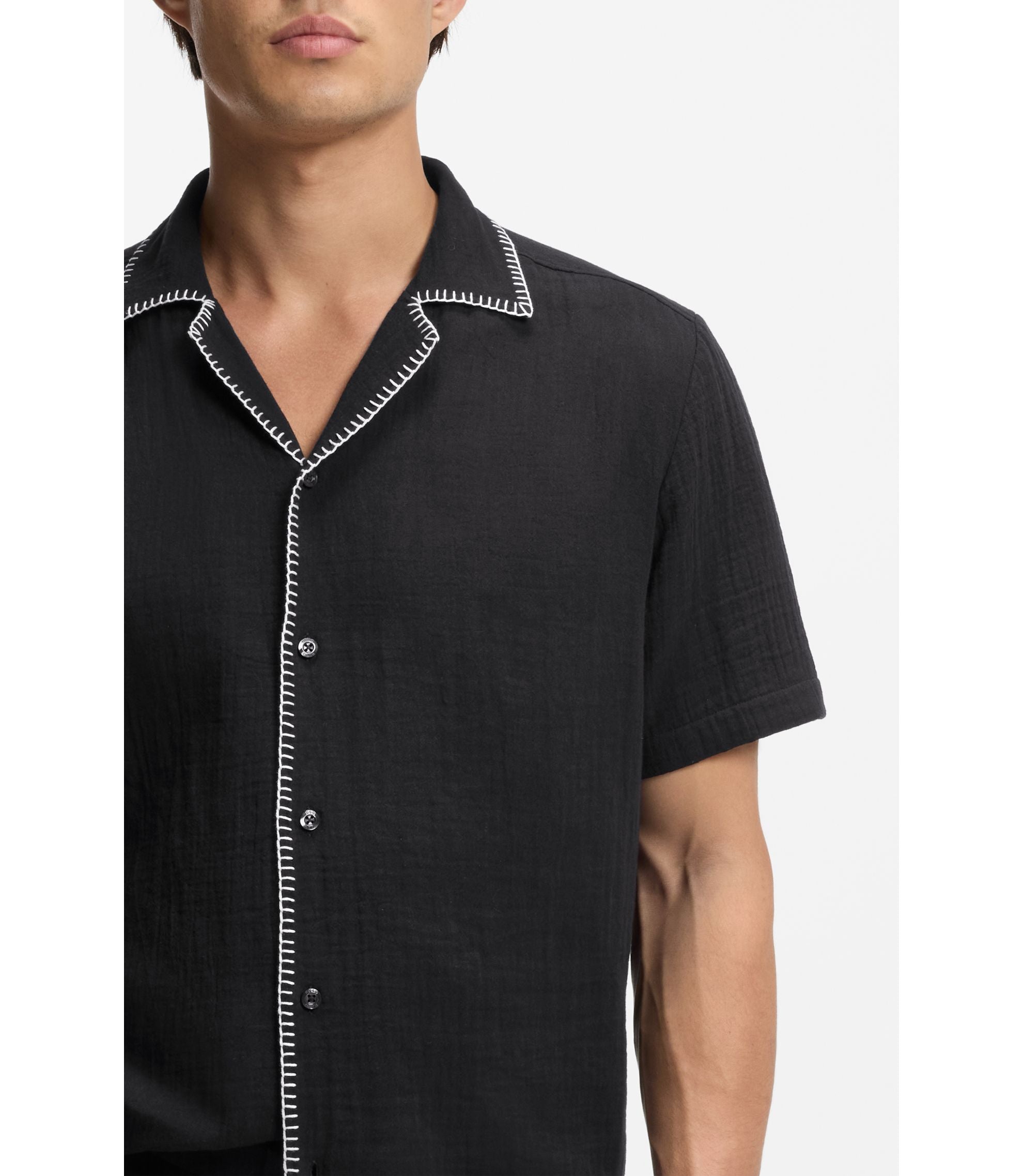 Hugo Relaxed Fit Shirt In Cotton Seersucker Black