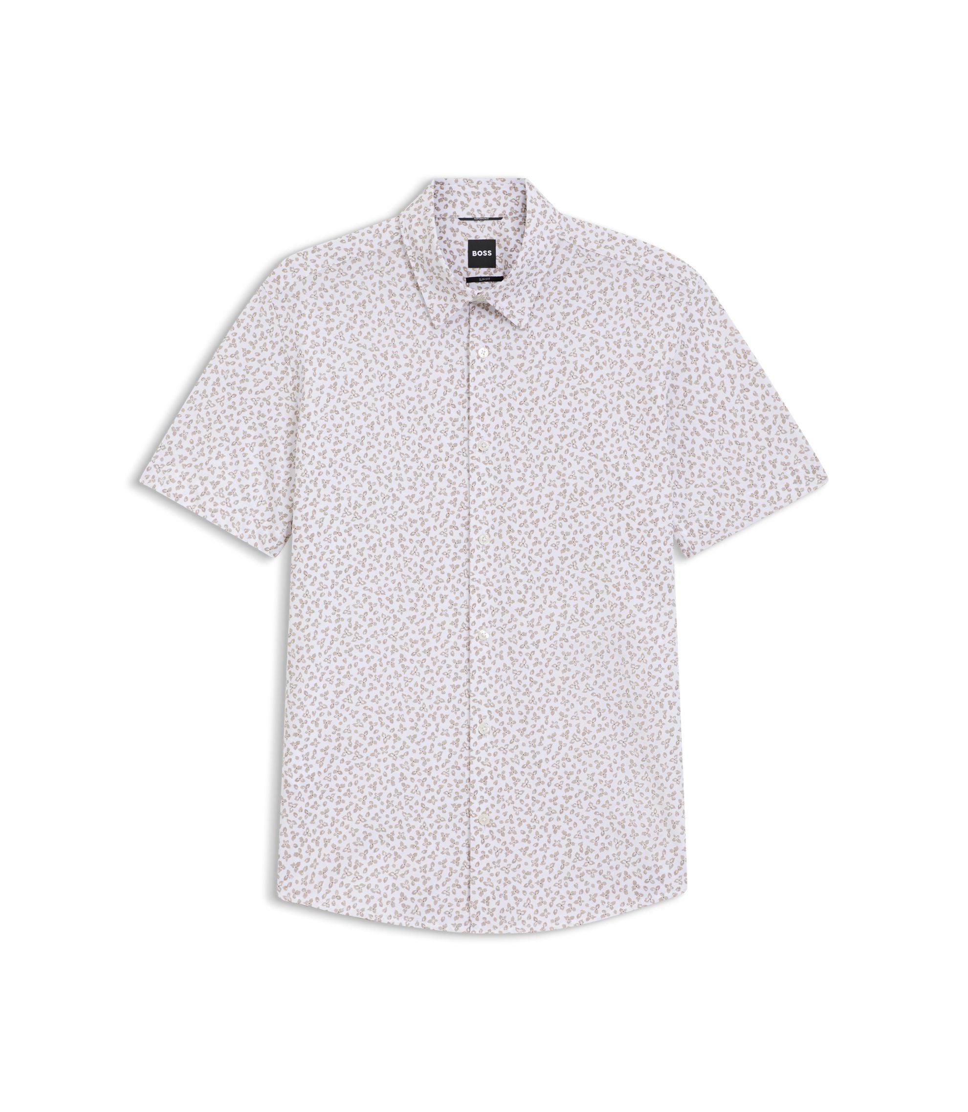 Boss Printed Slim Fit Shirt In Cotton Blend Jersey Light Beige
