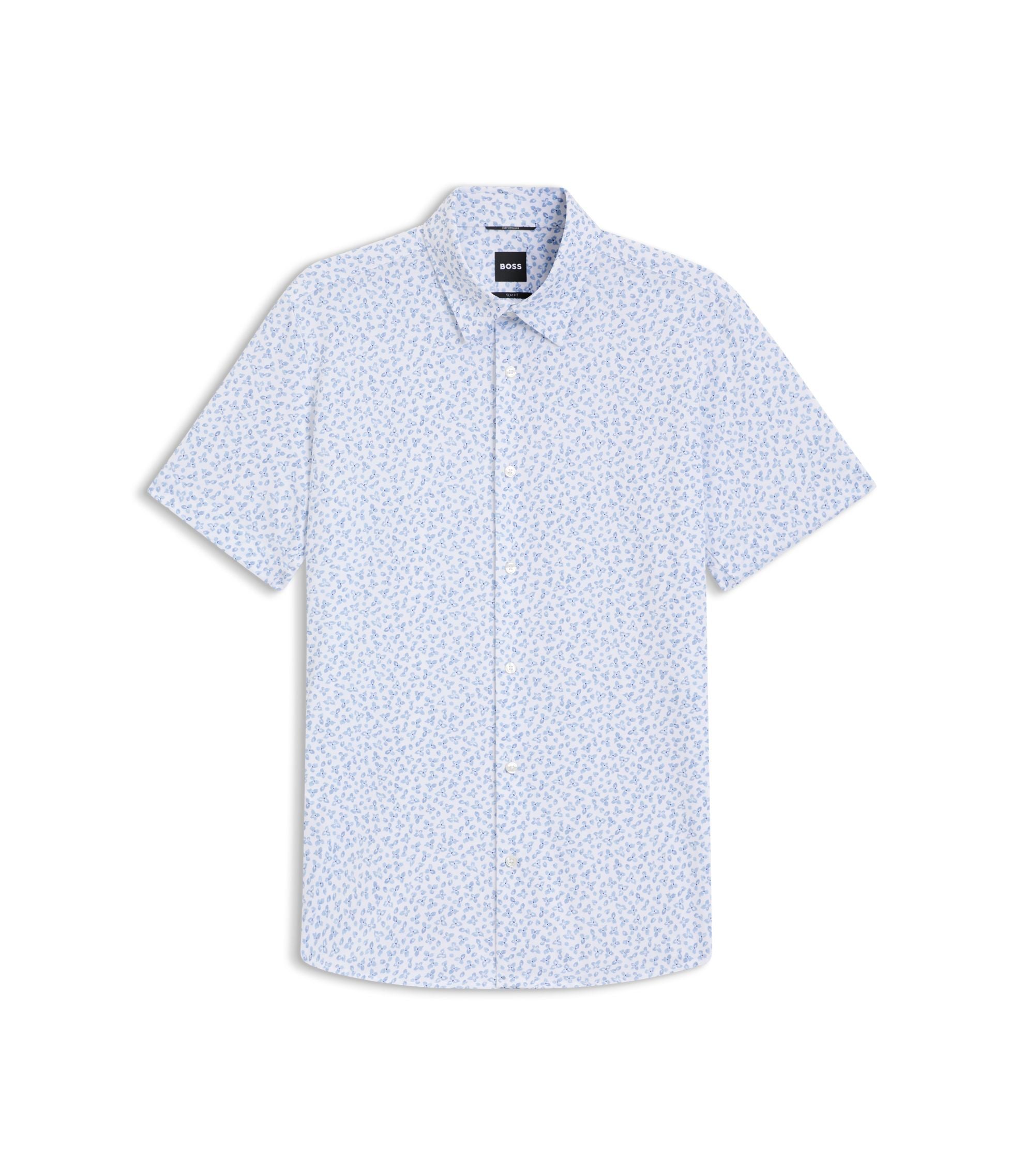 Boss Printed Slim Fit Shirt In Cotton Blend Jersey Light Blue