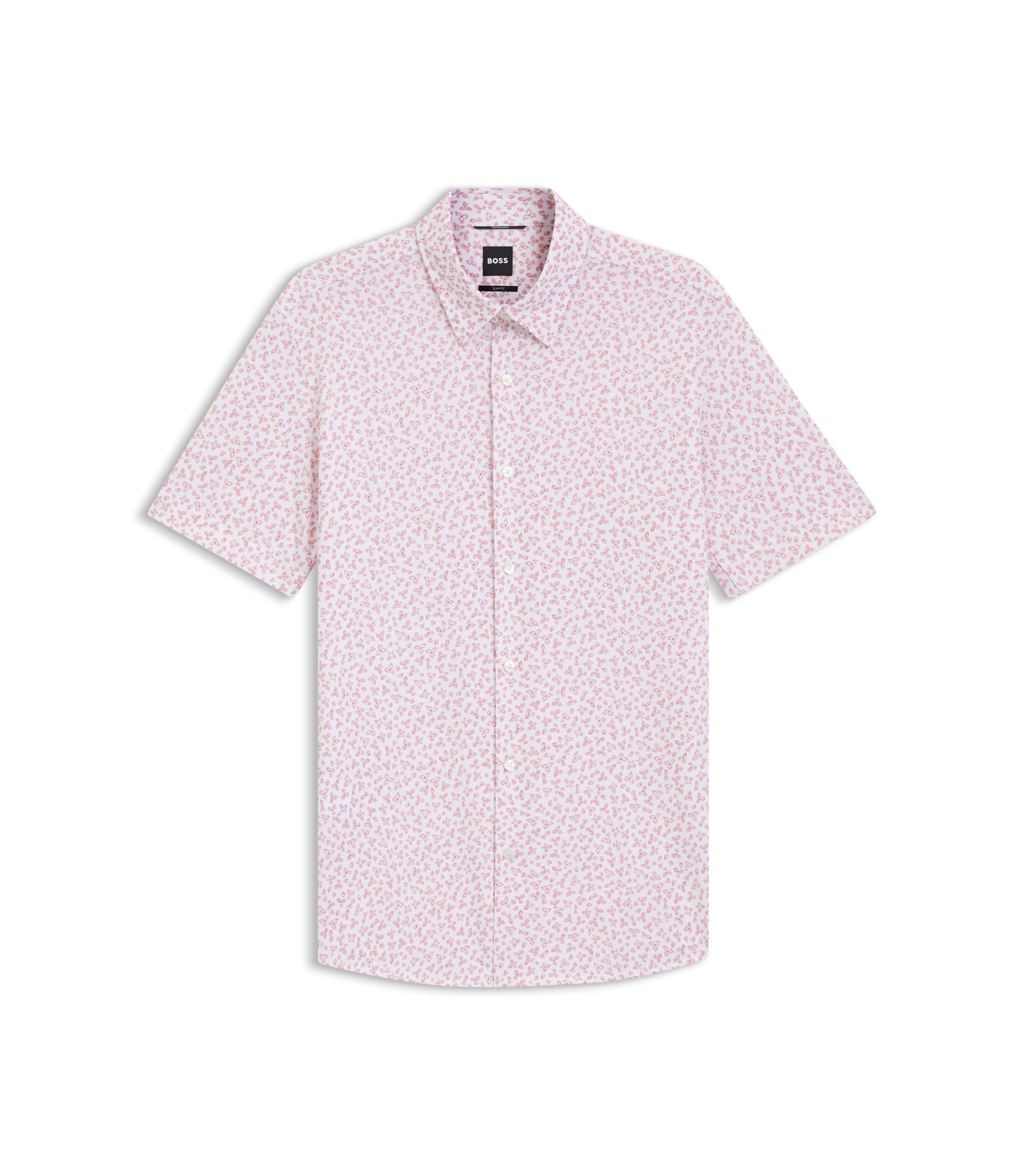 Boss Printed Slim Fit Shirt In Cotton Blend Jersey Light Pink