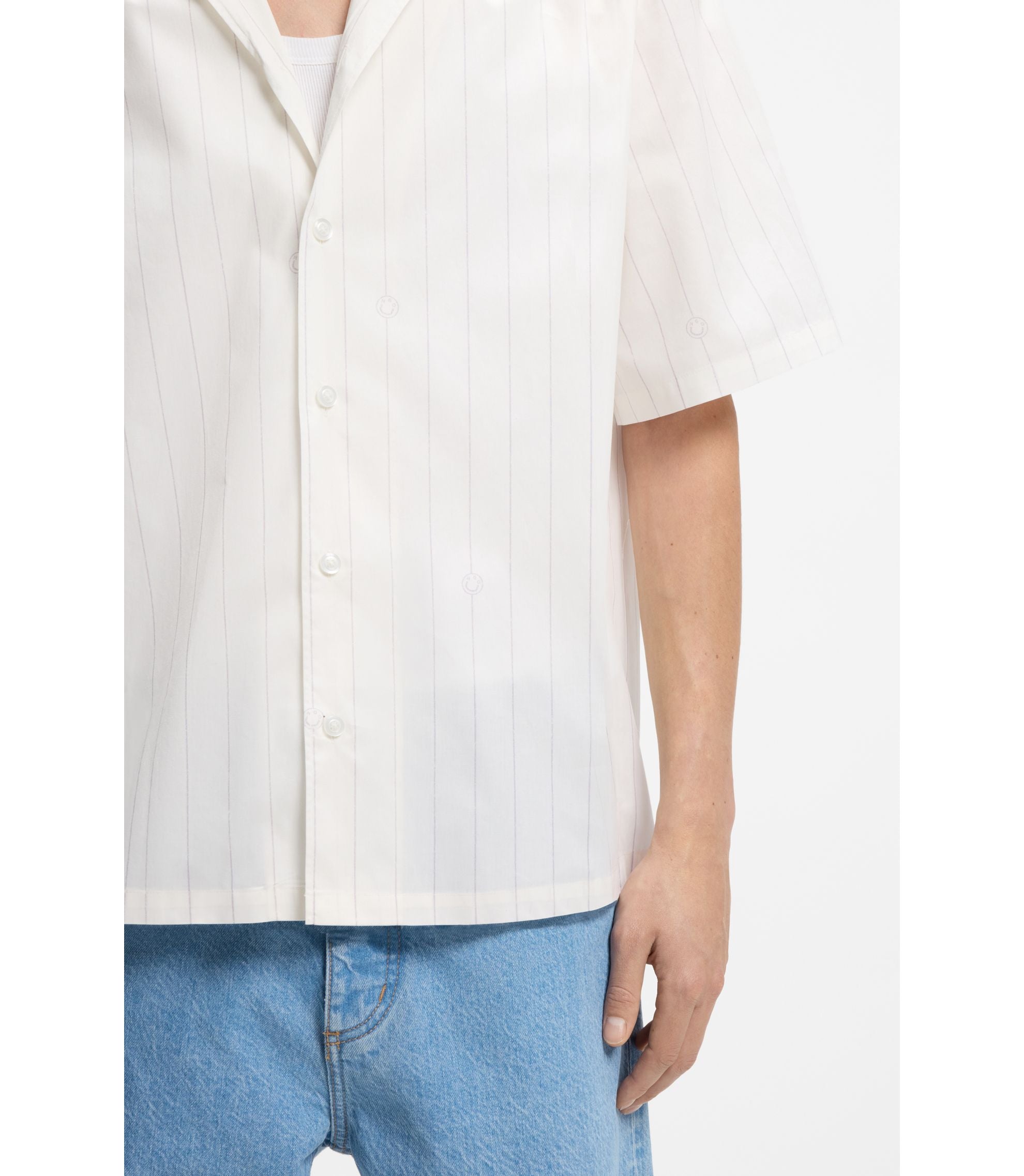 Hugo Printed Relaxed Fit Shirt In Cotton Poplin White