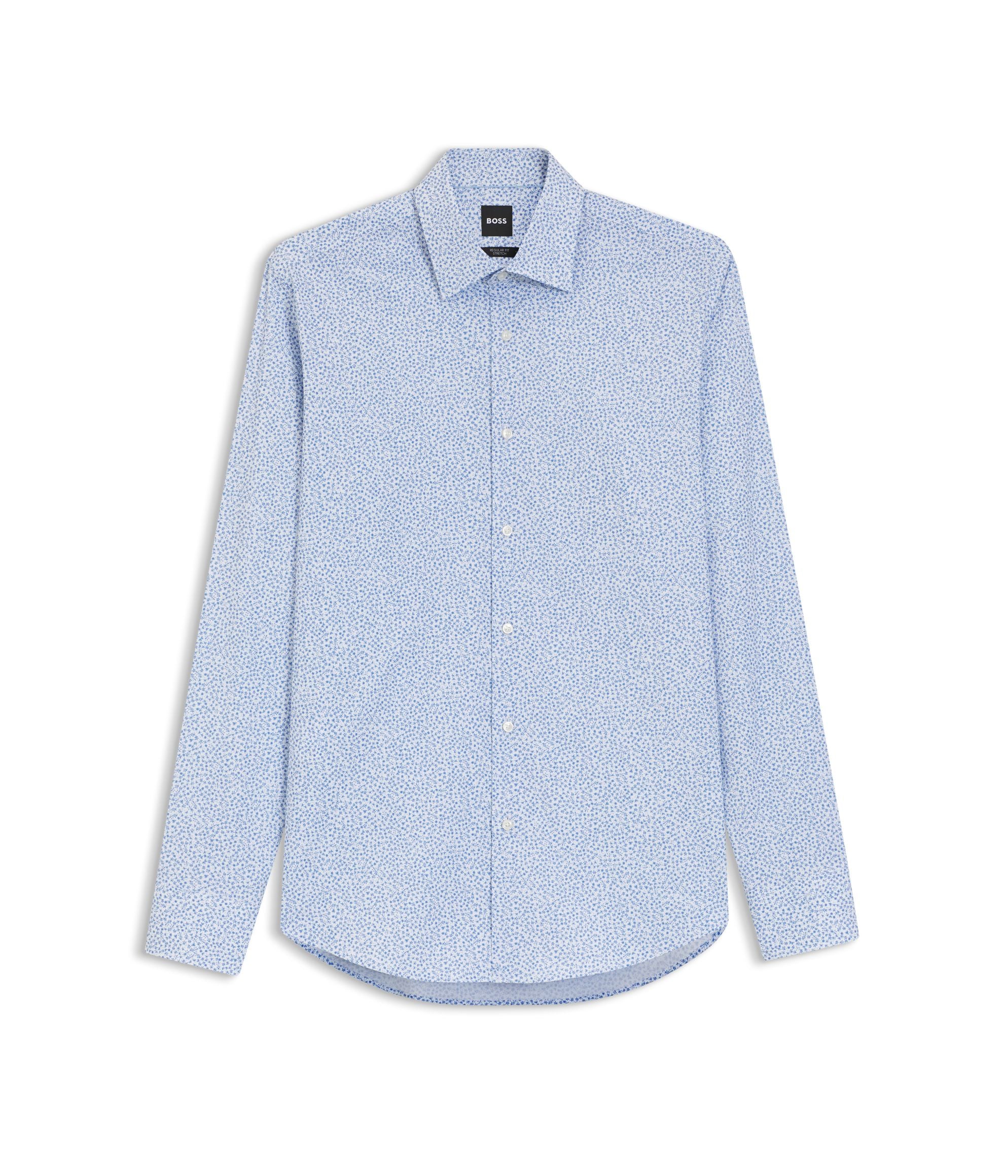 Boss Regular Fit Shirt In Printed Stretch Cotton Light Blue