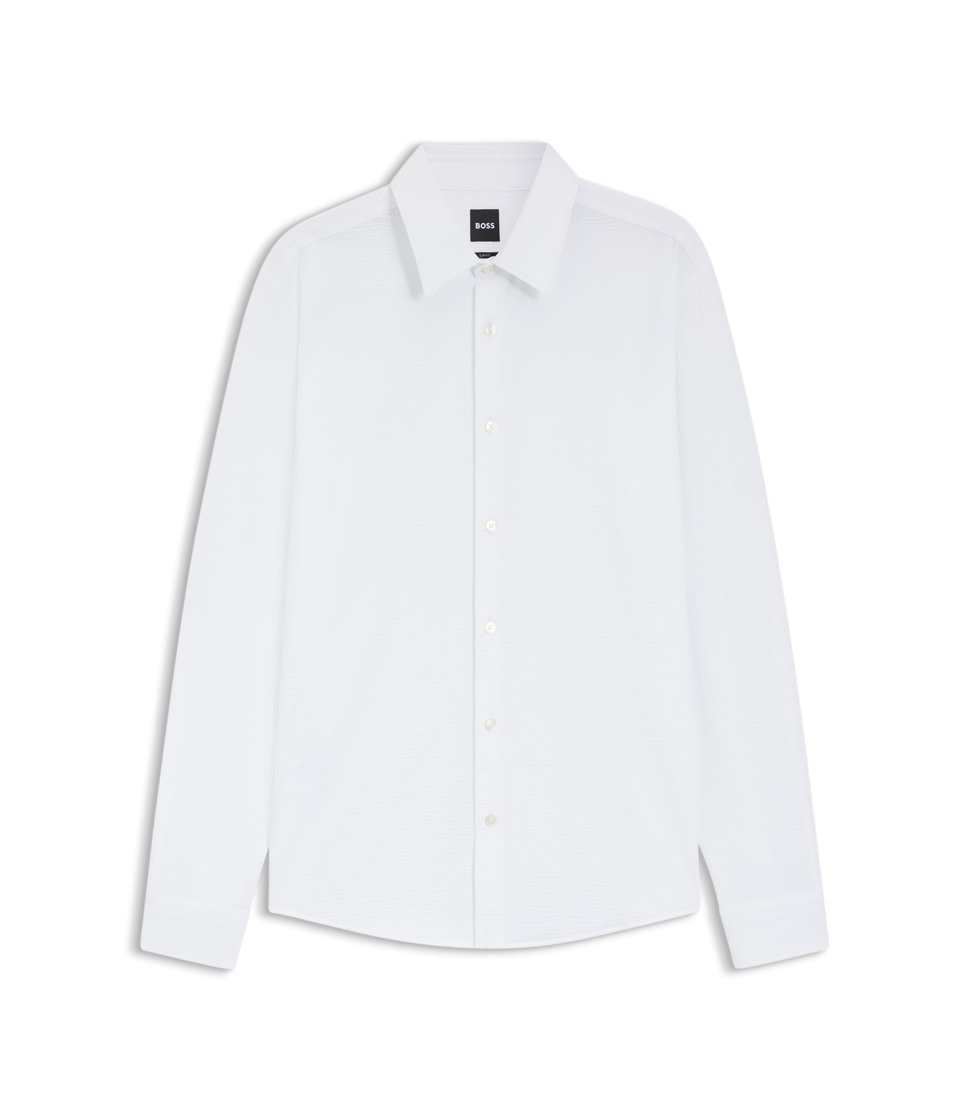 Boss Slim Fit Shirt In Italian Performance Stretch Seersucker White