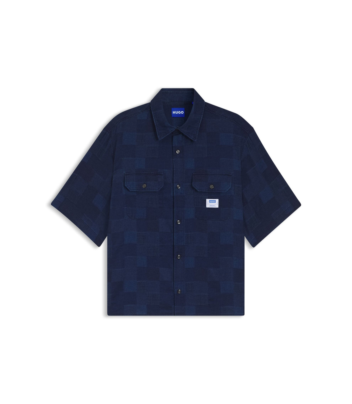 Hugo Oversized Fit Shirt With Check Pattern Dark Blue