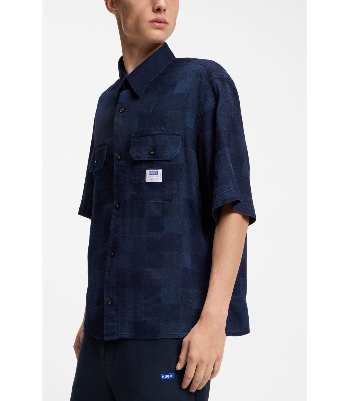 Hugo Oversized Fit Shirt With Check Pattern Dark Blue