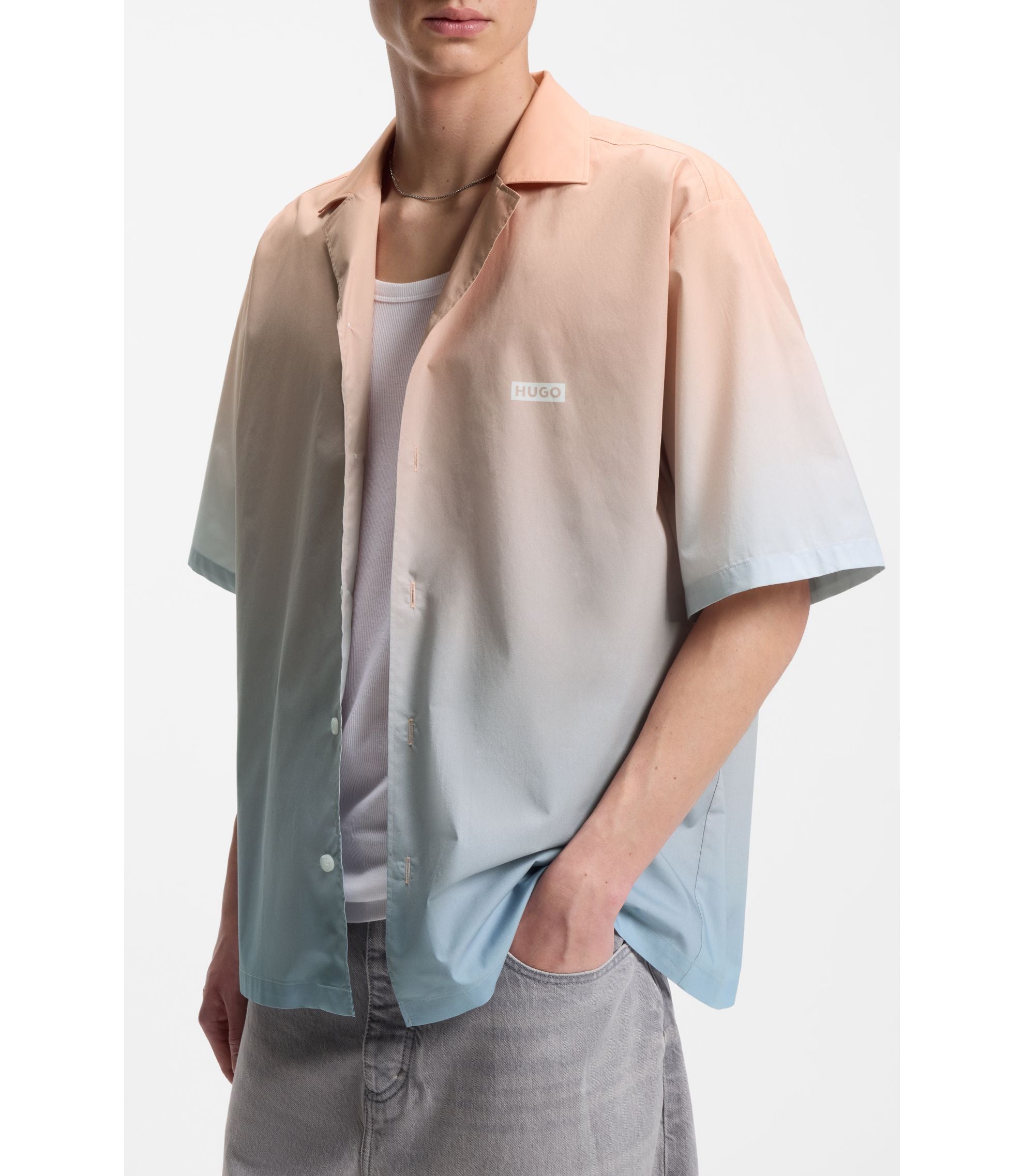 Hugo Relaxed Fit Shirt With Gradient Print Light Orange