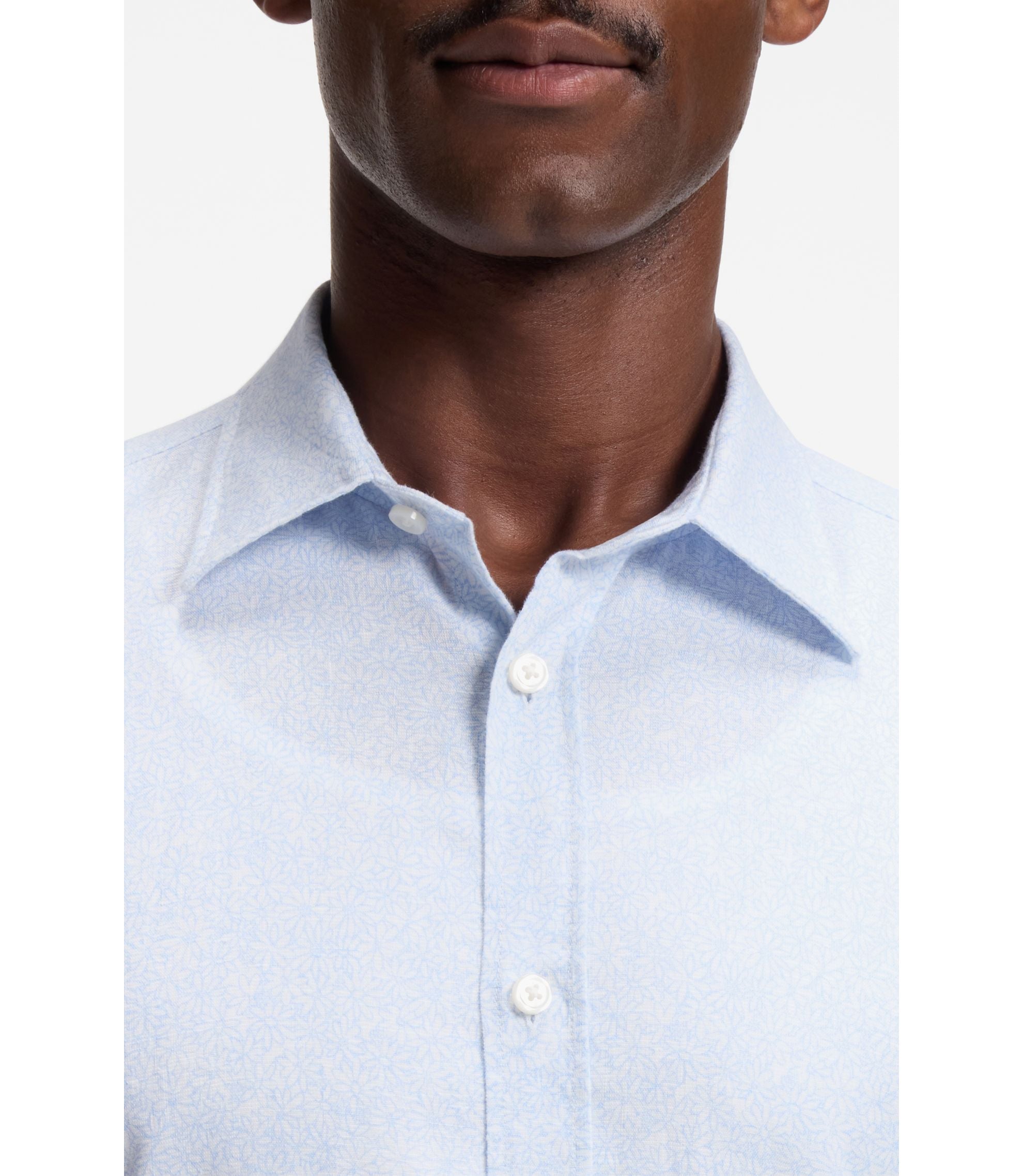 Boss Floral Print Slim Fit Shirt In Stretch Linen Light Blue