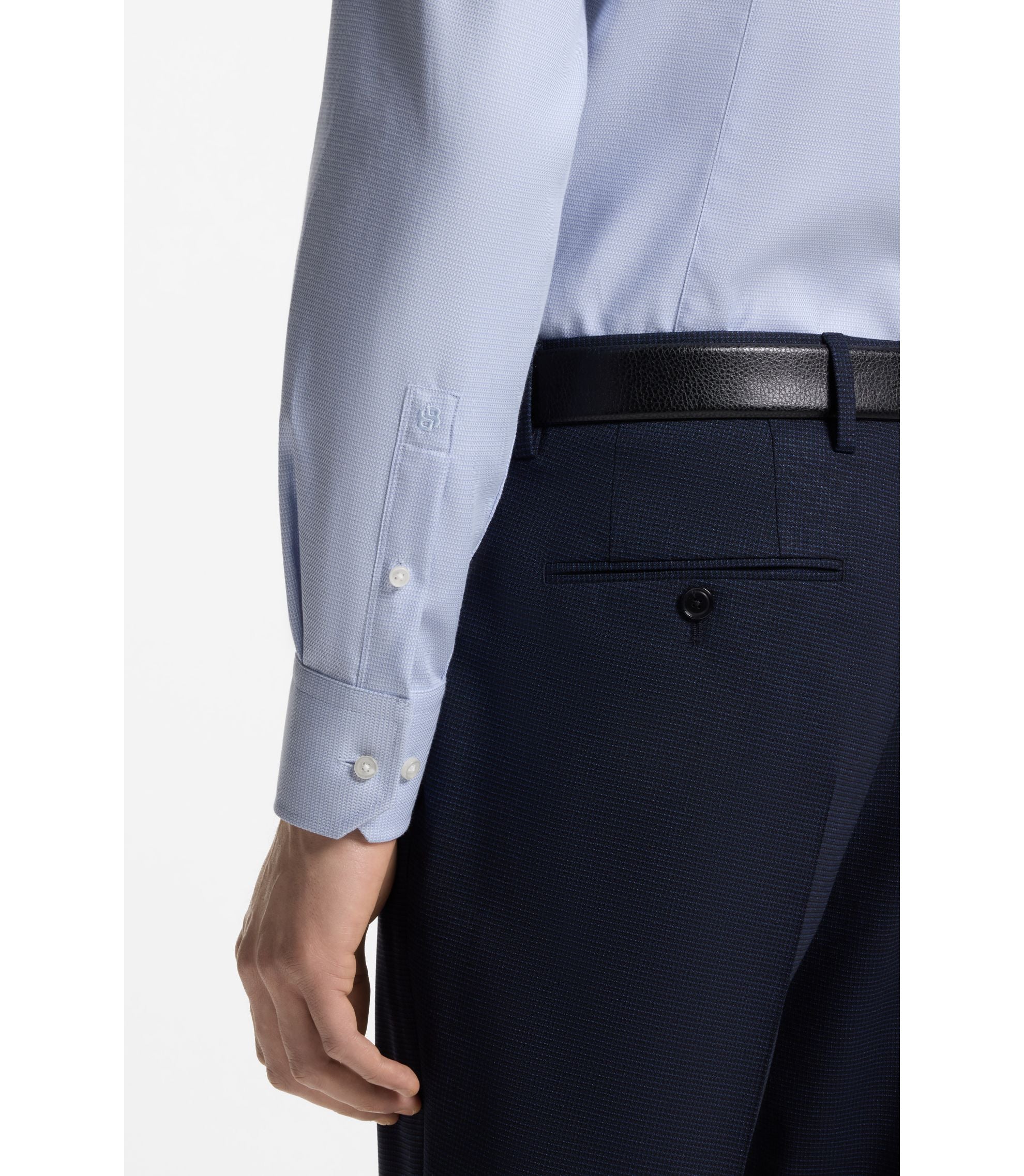 Boss Slim Fit Shirt In Structured Wrinkle Free Cotton Light Blue