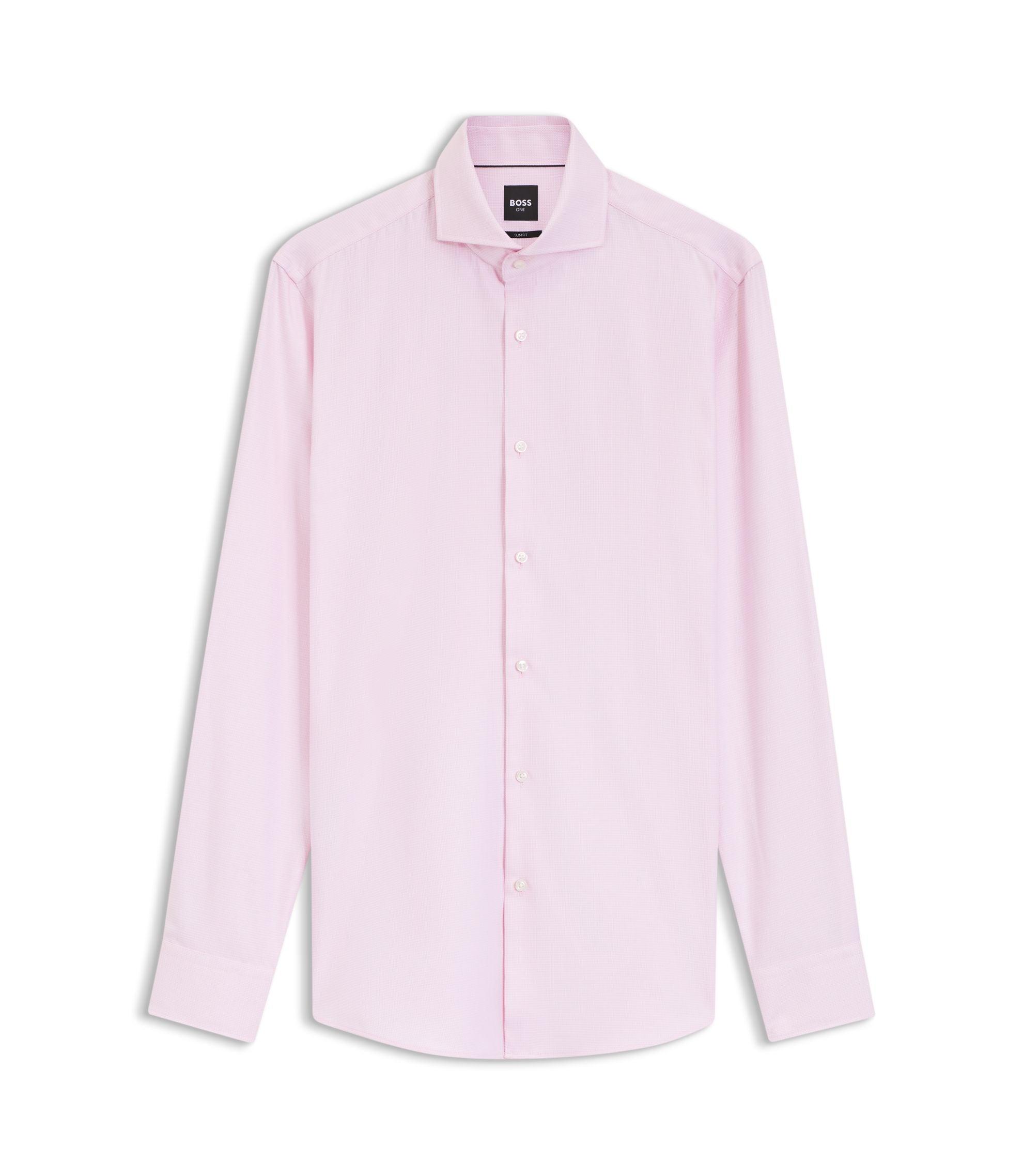 Boss Slim Fit Shirt In Structured Wrinkle Free Cotton Light Pink