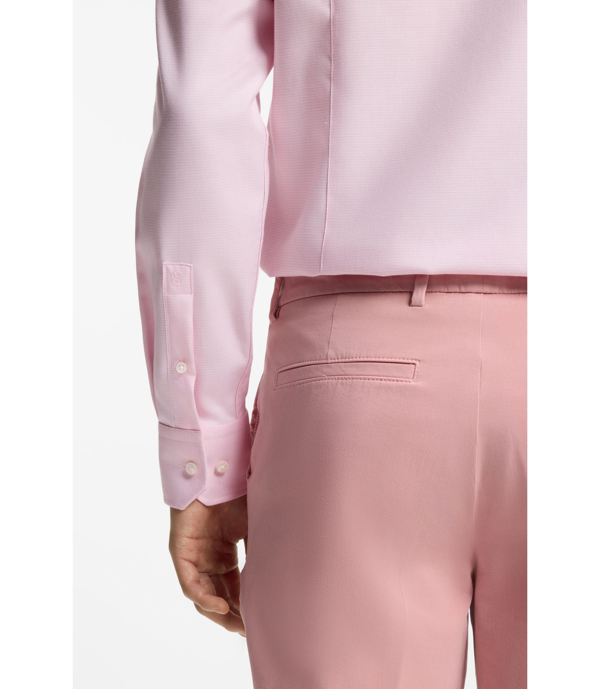 Boss Slim Fit Shirt In Structured Wrinkle Free Cotton Light Pink