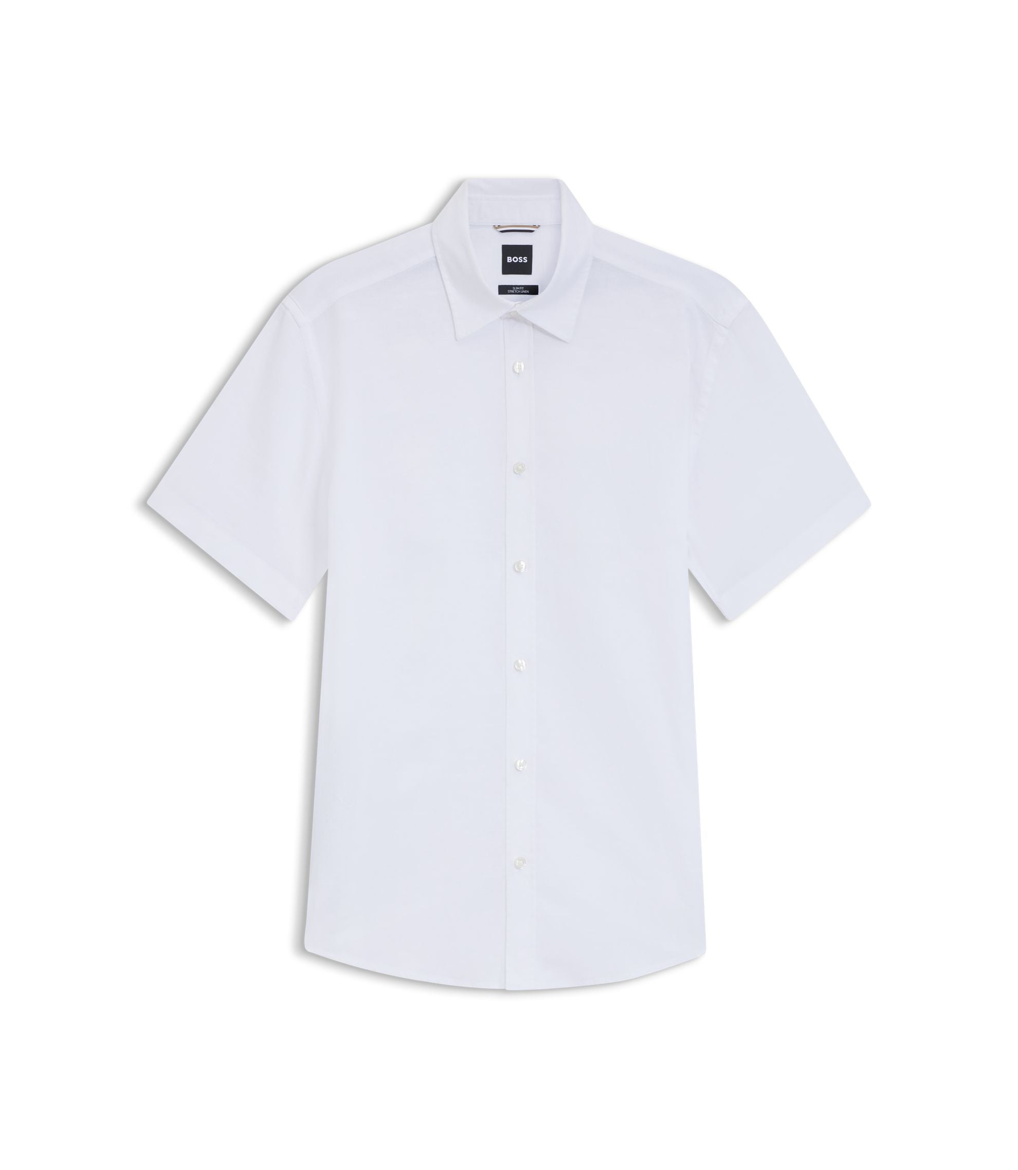 Boss Slim Fit Shirt In Stretch Linen White