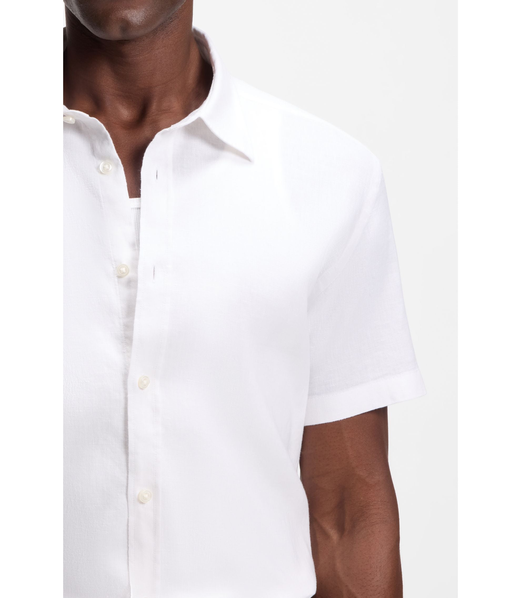 Boss Slim Fit Shirt In Stretch Linen White