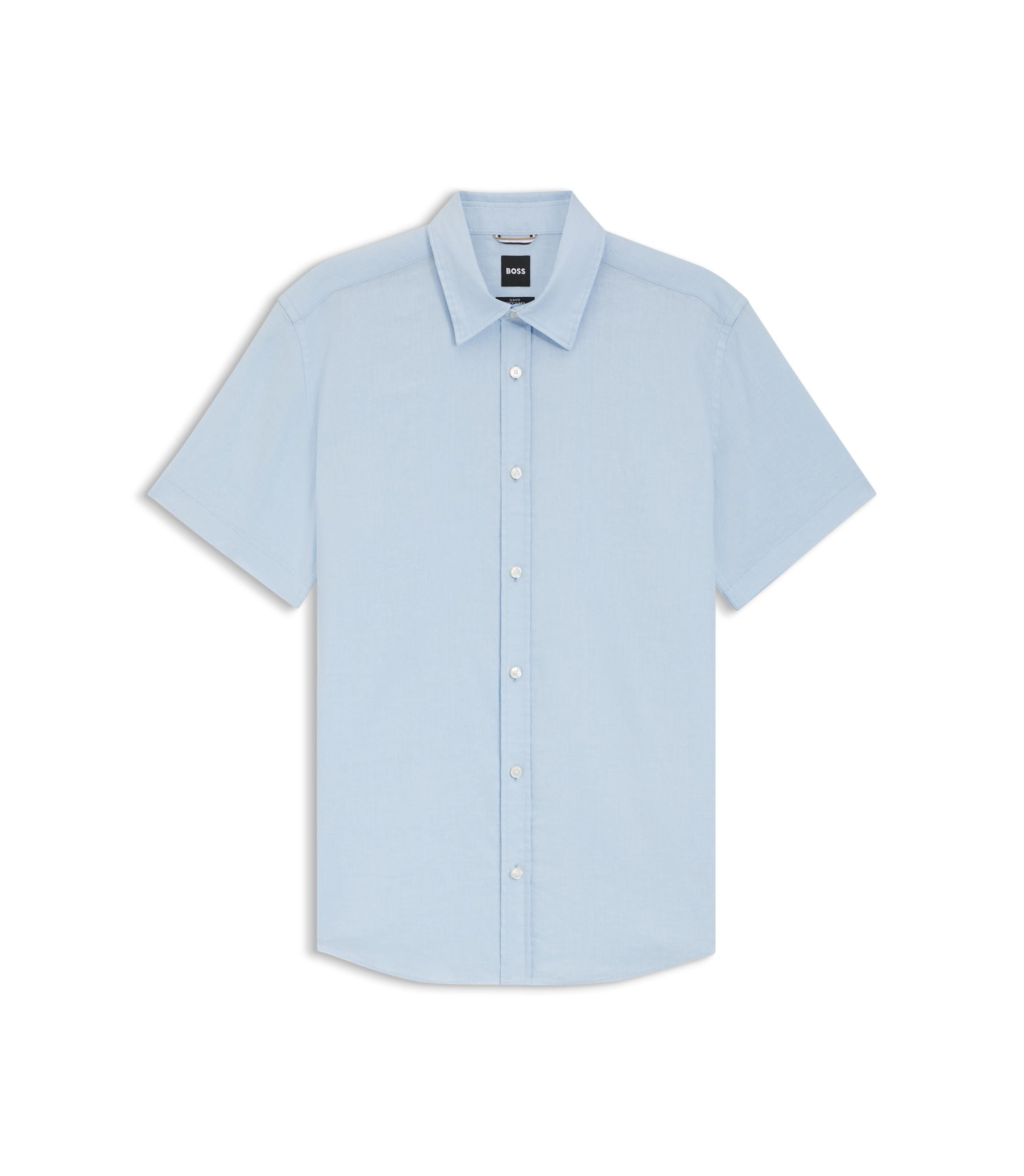 Boss Slim Fit Shirt In Stretch Linen Light Blue