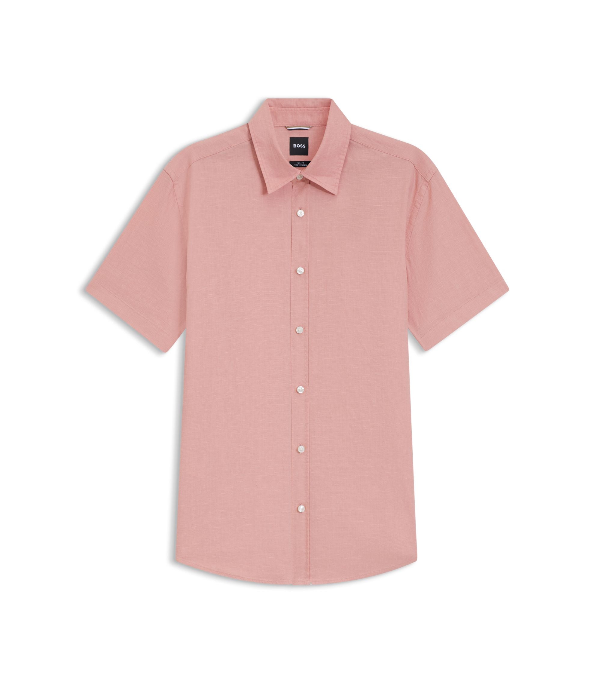 Boss Slim Fit Shirt In Stretch Linen Light Pink