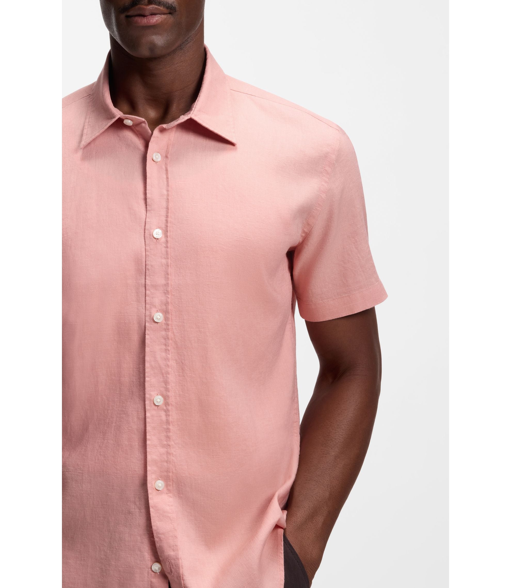 Boss Slim Fit Shirt In Stretch Linen Light Pink