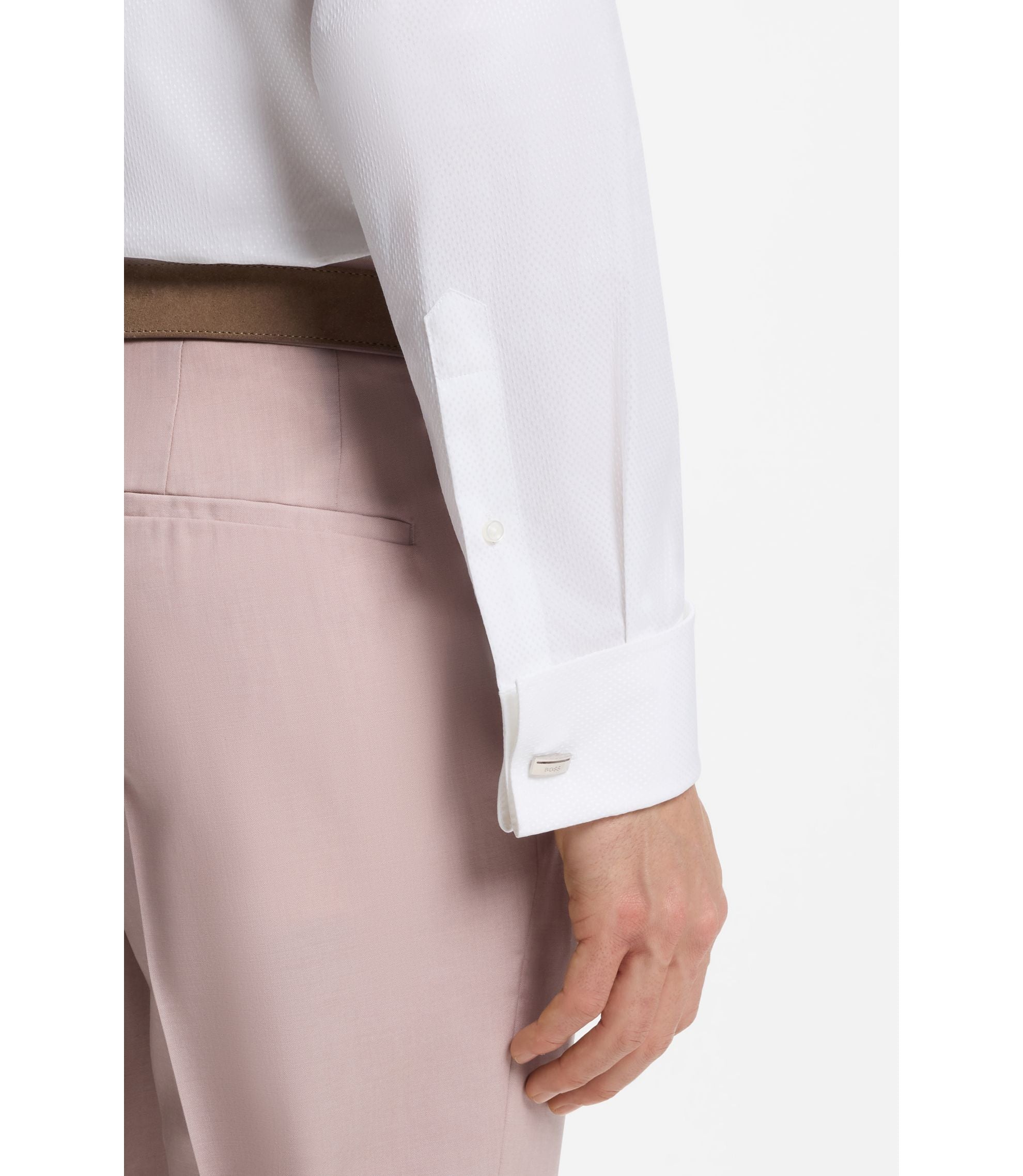 Boss Regular Fit Shirt In Structured Italian Cotton White