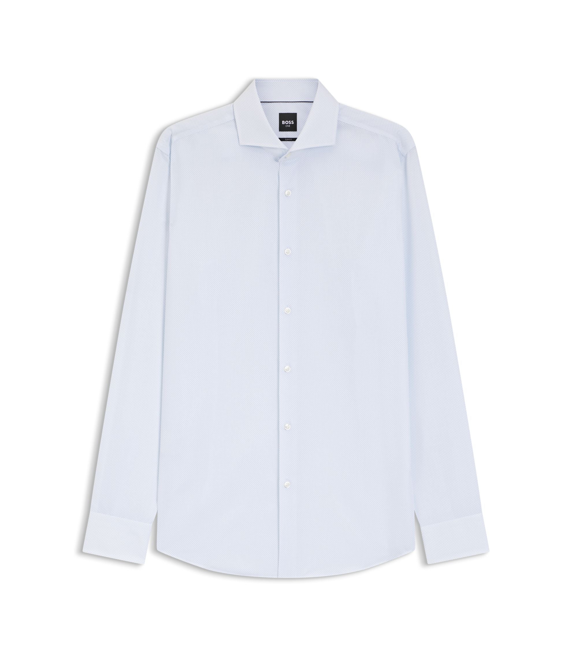 Boss Printed Slim Fit Shirt In Wrinkle Free Cotton Twill Light Blue