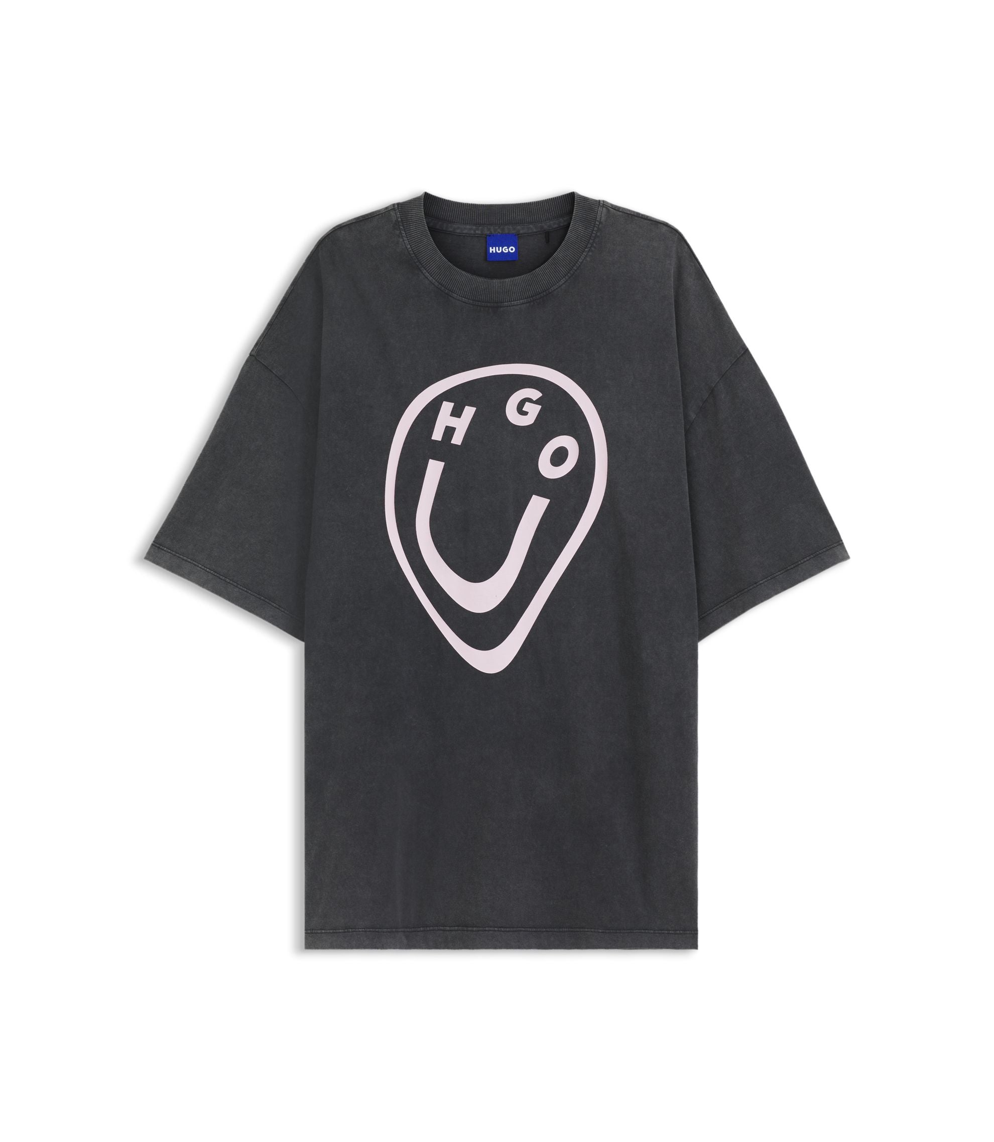 Hugo Cotton Jersey T Shirt With Melted Effect Happy Hugo Print Black Women's