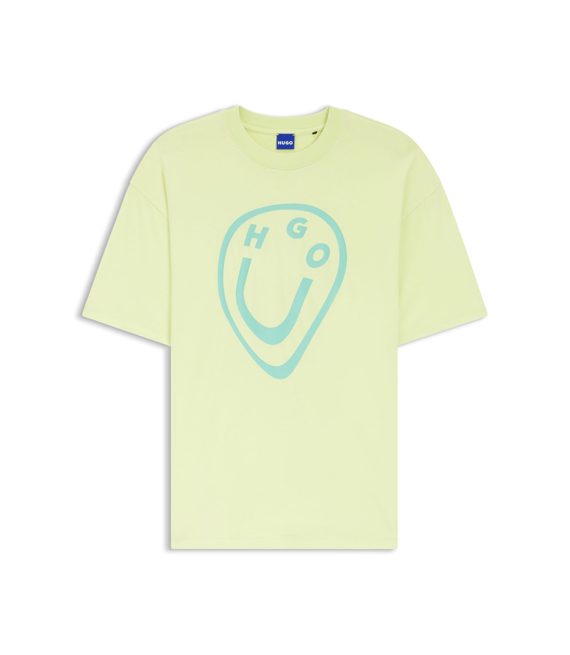 Hugo Cotton Jersey T Shirt With Melted Effect Happy Hugo Print Green Women's