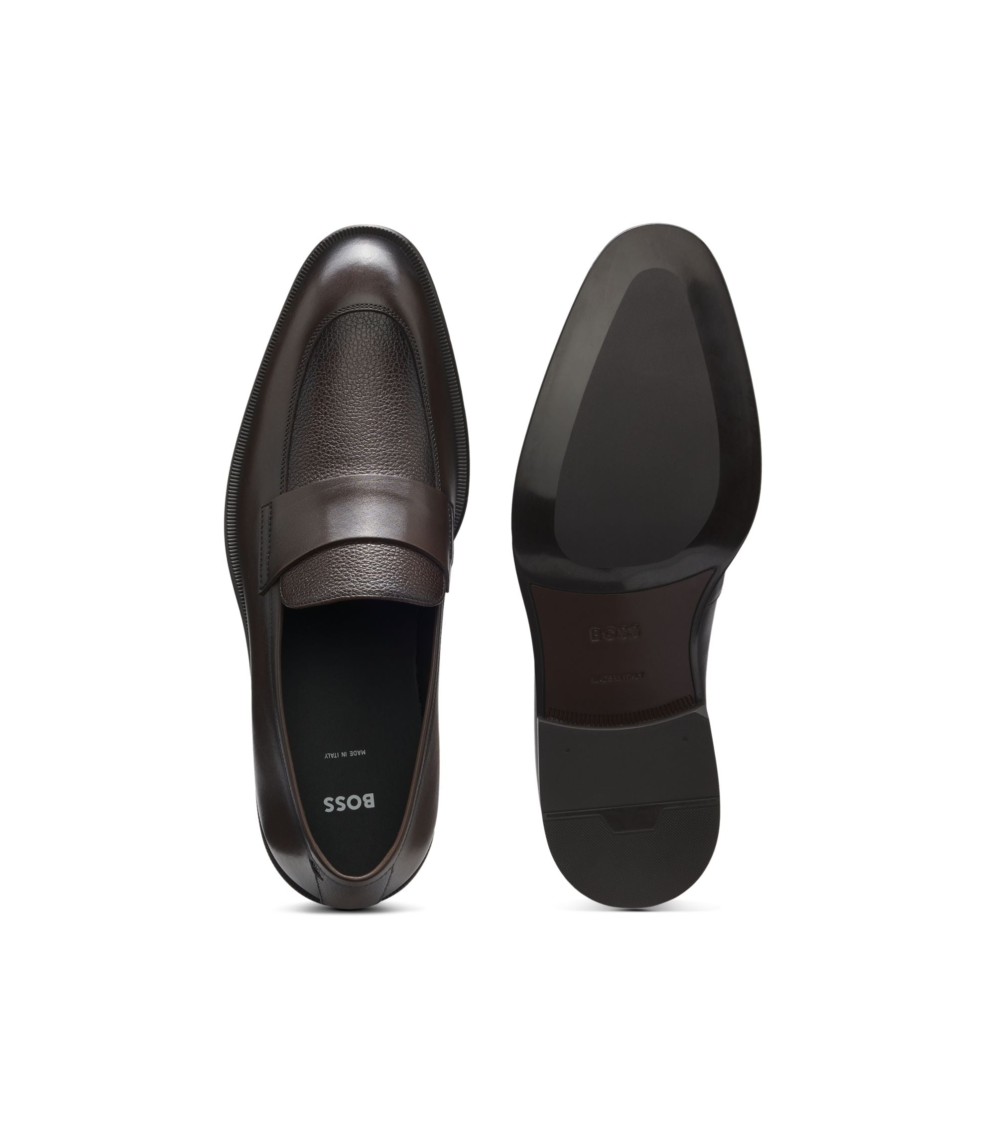 Boss Leather Loafers With Plain Penny Trim Dark Brown Dark Brown